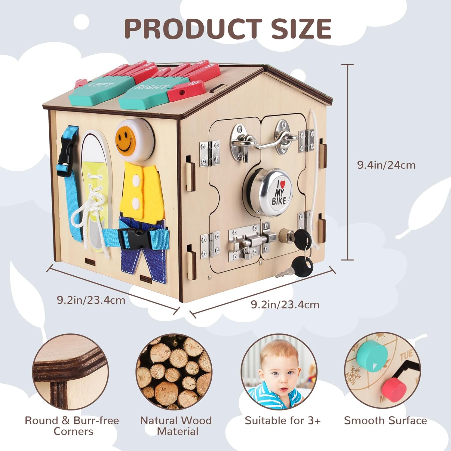 BommJokker Busy Board Montessori toys for Toddlers Wooden Educational Toy Busy House Magnetic Color and Number cognition teaching