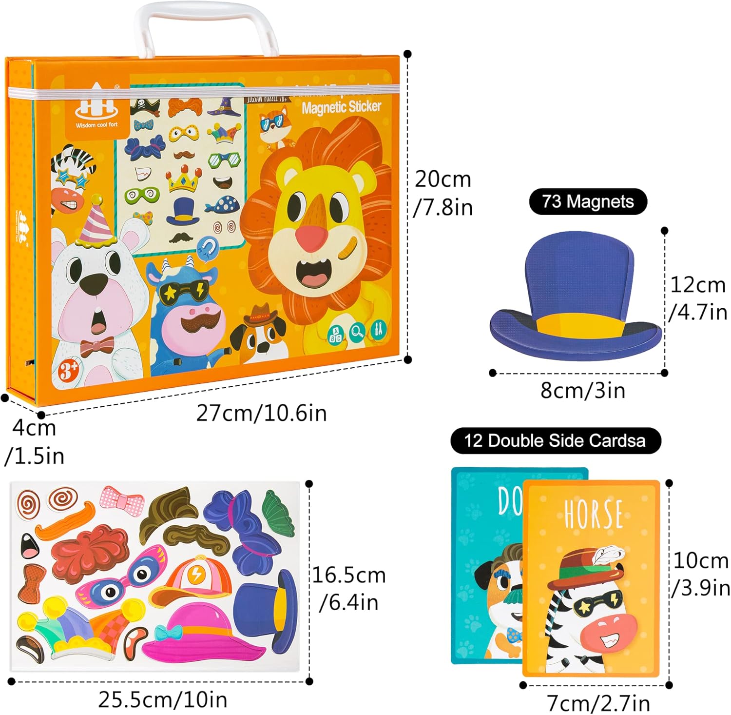 TOGELIN Magnetic Puzzles for Kids, Jigsaw Puzzles for Toddler Ages 2-4, Floor Puzzle for Boys and Girls, Paper Dolls Kits with Cartoon Card(Animal Expression, 60Pcs)