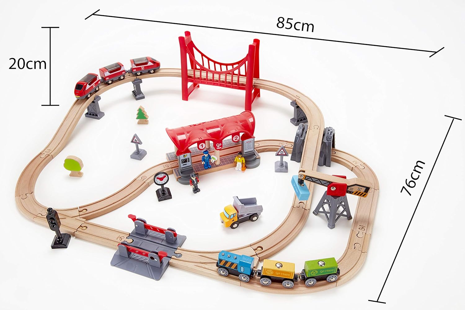 Fidtoy Wooden Busy City Train Railway Set with Tracks and Accessories
