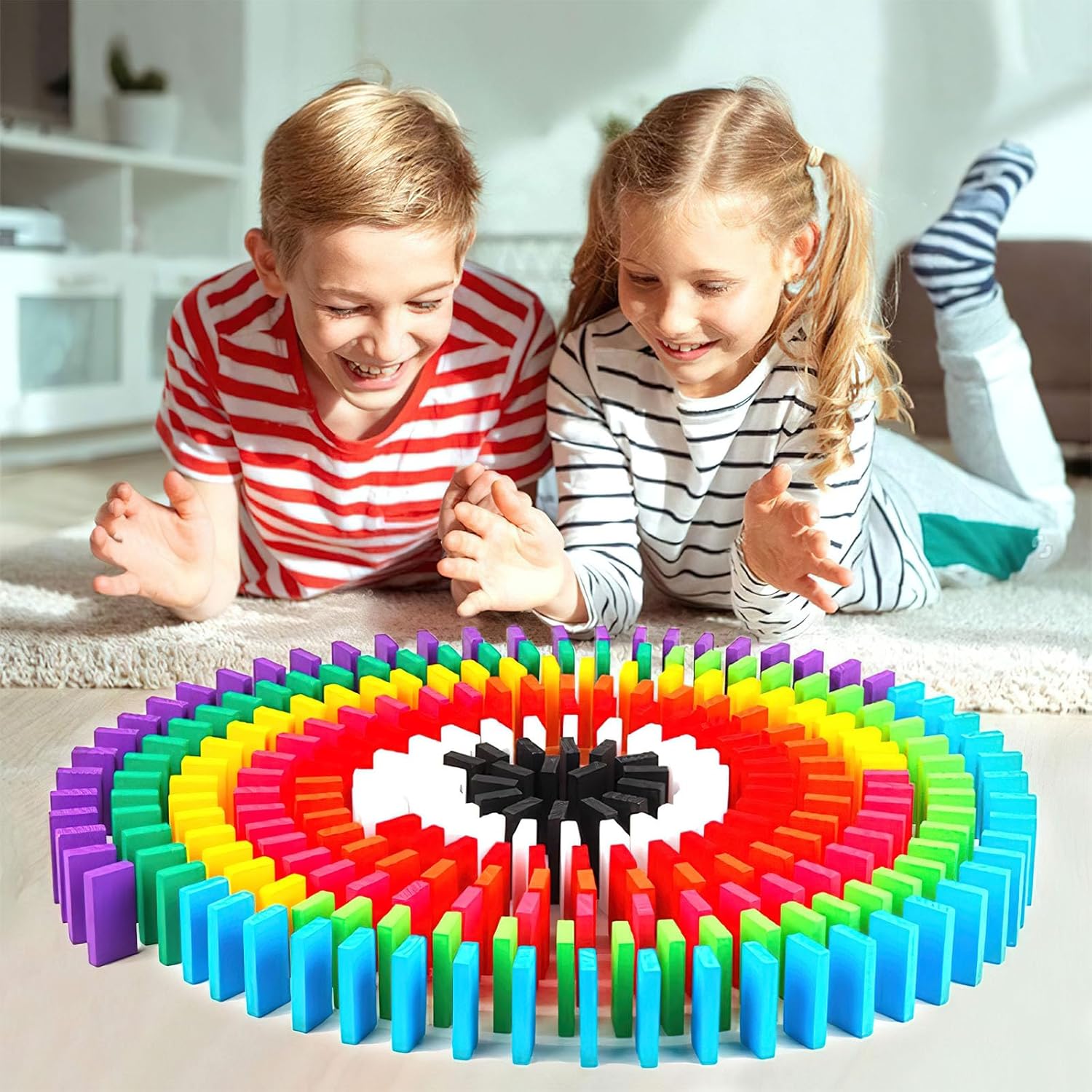 Fidtoy Wooden Domino Blocks Set Colorful Learning Game