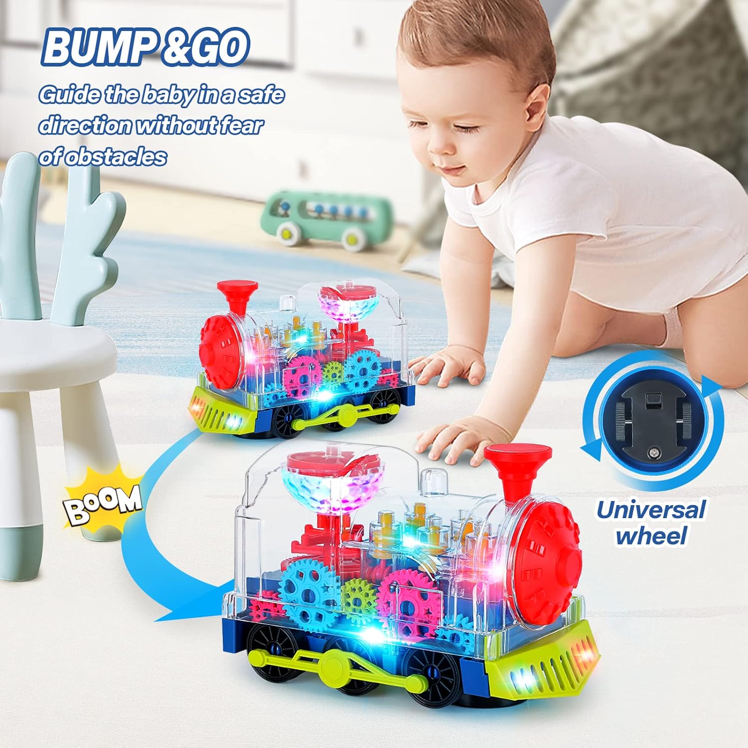 Fidtoy Musical Light-Up Train for Toddlers | Interactive Toddler Toy with Lights & Music