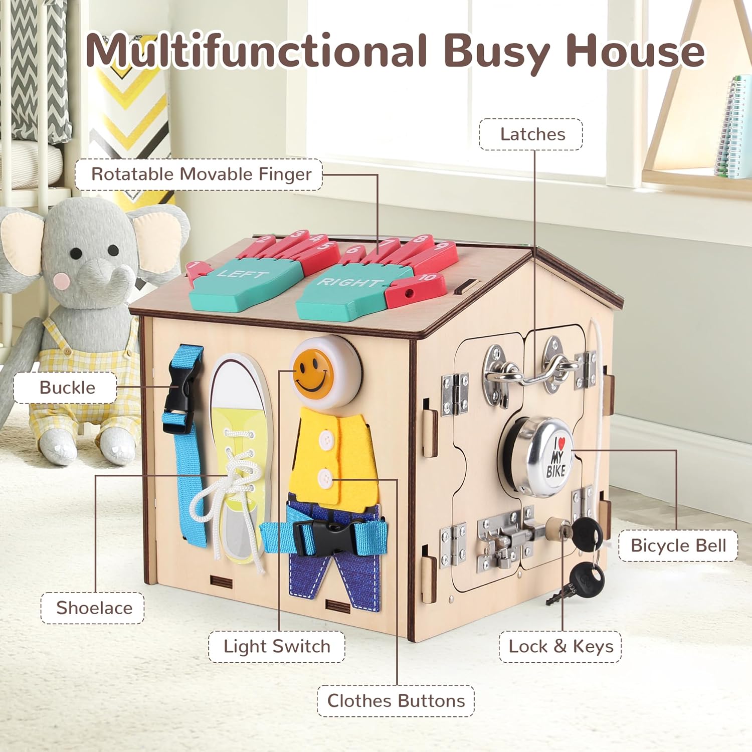 BommJokker Busy Board Montessori toys for Toddlers Wooden Educational Toy Busy House Magnetic Color and Number cognition teaching