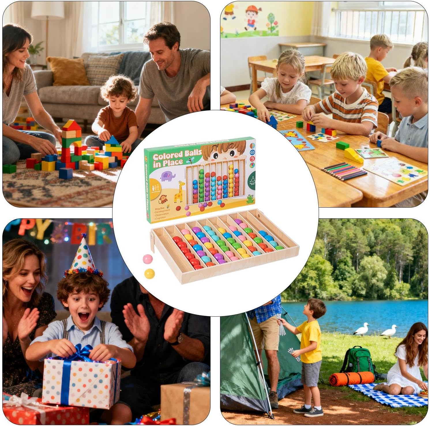 Juguete de clasificación de colores, juguete educativo de madera ClinChild, juego de clasificación de bolas para niños y niñas, aula, educación en el hogar, jardín de infantes, asistente de palo de calcetería de viaje, adecuado para motricidad fina