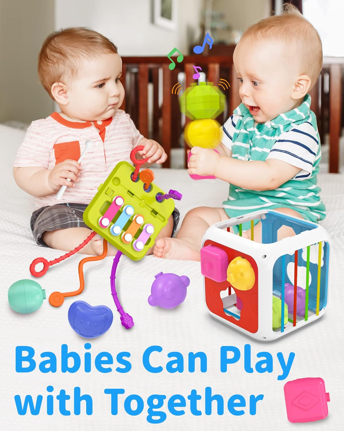 Fidtoy 7-in-1 Montessori Activity Cube for Toddlers – Multifunctional Sensory Learning Cube with Shape Sorter, Xylophone, Gears, Beads, Pull String, and Stacking Blocks