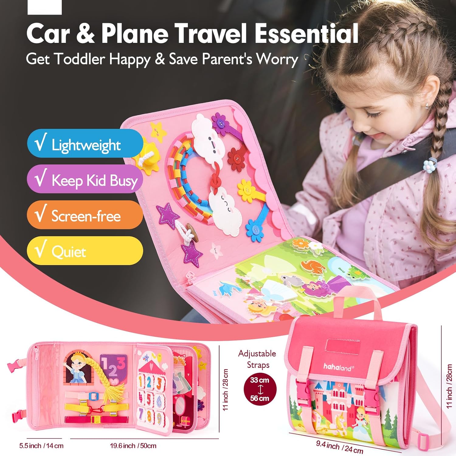 hahaland Toddler Toys Busy Board, Montessori Toys for Baby Boys, Boy Birthday Gift 18 in 1 Preschool Learning Activities with 12 Life Skills-Numbers,String Beads,Shapes,Colors,Puzzles,Alphabet