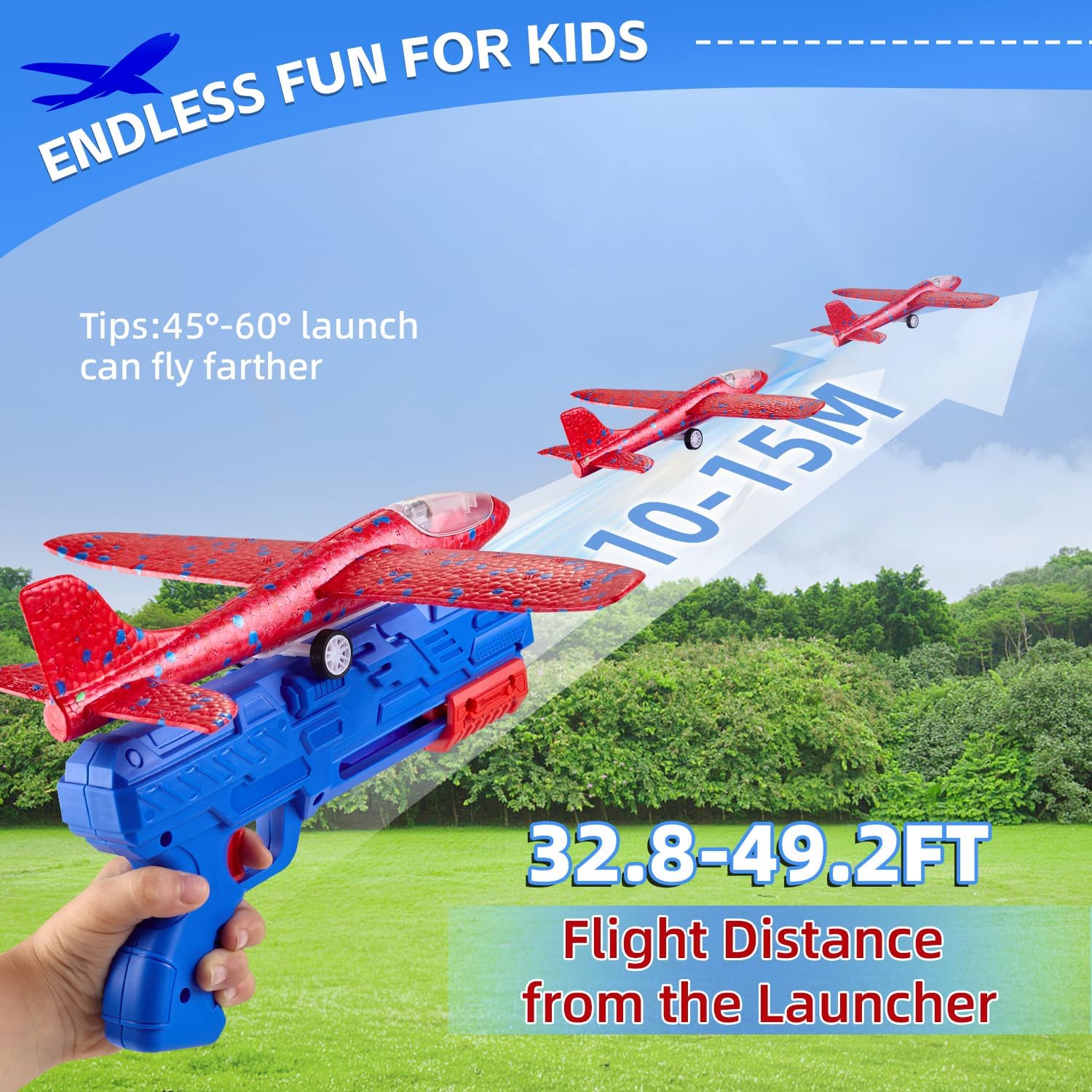 Fidtoy Foam Airplane Launcher Toy Set for Kids Outdoor Glider Play