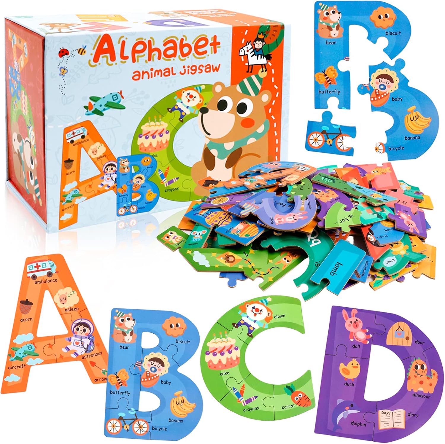 Wooden Floor Puzzles for Kids,Montessori Preschool Educational Learning Number Puzzle & Animal Puzzle Matching Games Easter Basket Stuffers Gifts for Boys Girls Ages 3+