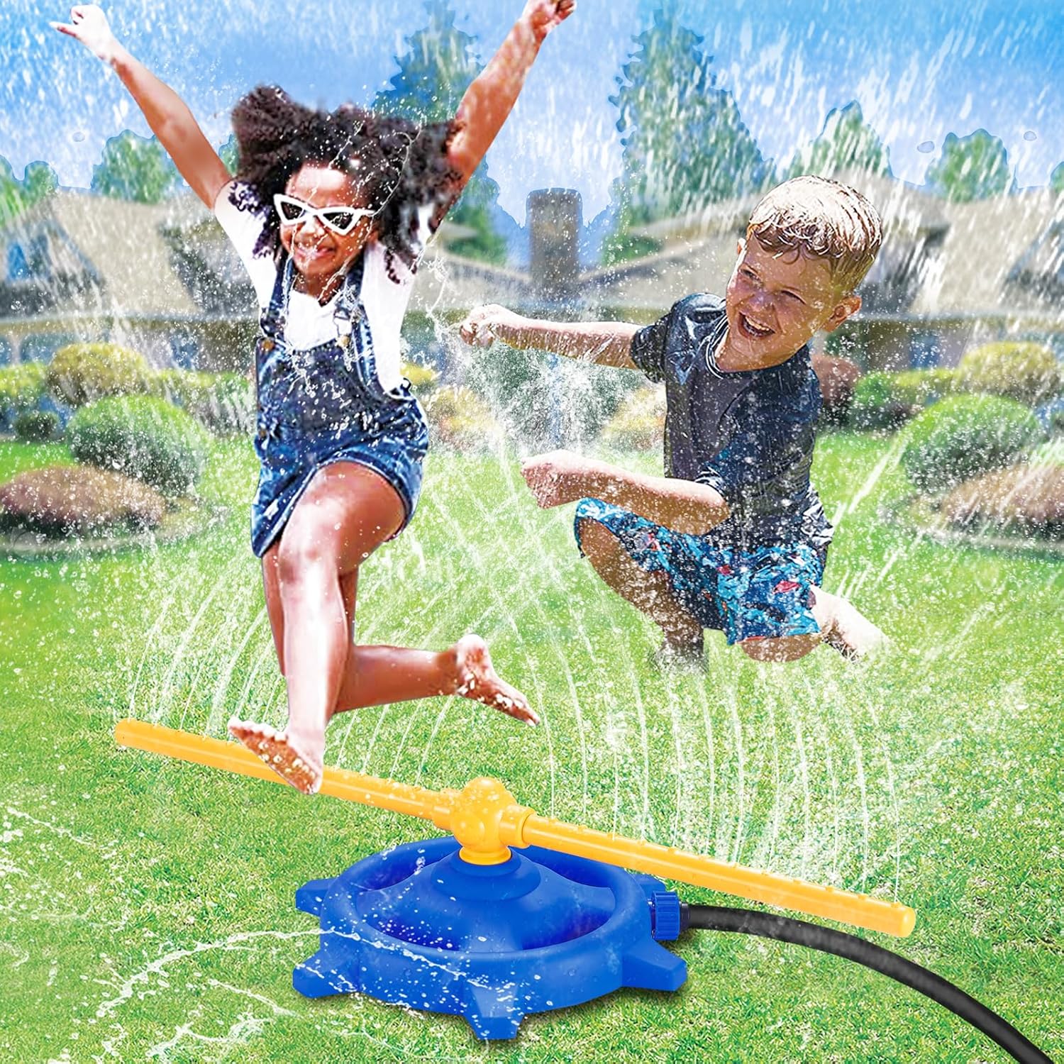 Fidtoy Water Spray Summer 360 Rotation Active Play Toy for Kids | Outdoor Rotating Water Sprinkler, 24 Nozzle Backyard Splash Toy, Garden Hose Water Play & Summer Party Toy Age 3+