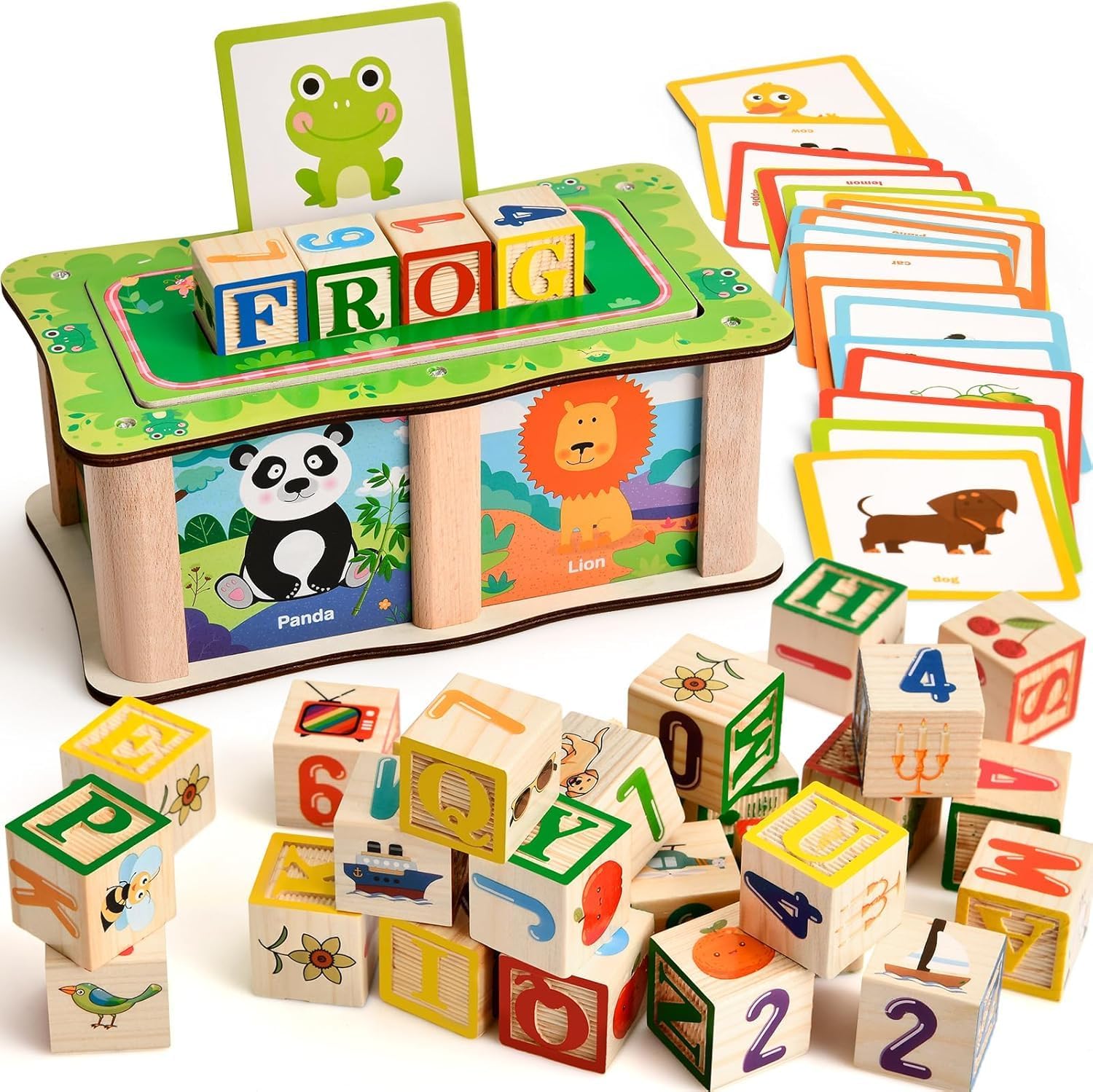 Caja de bloques de construcción de palabras de madera con tarjetas - 581