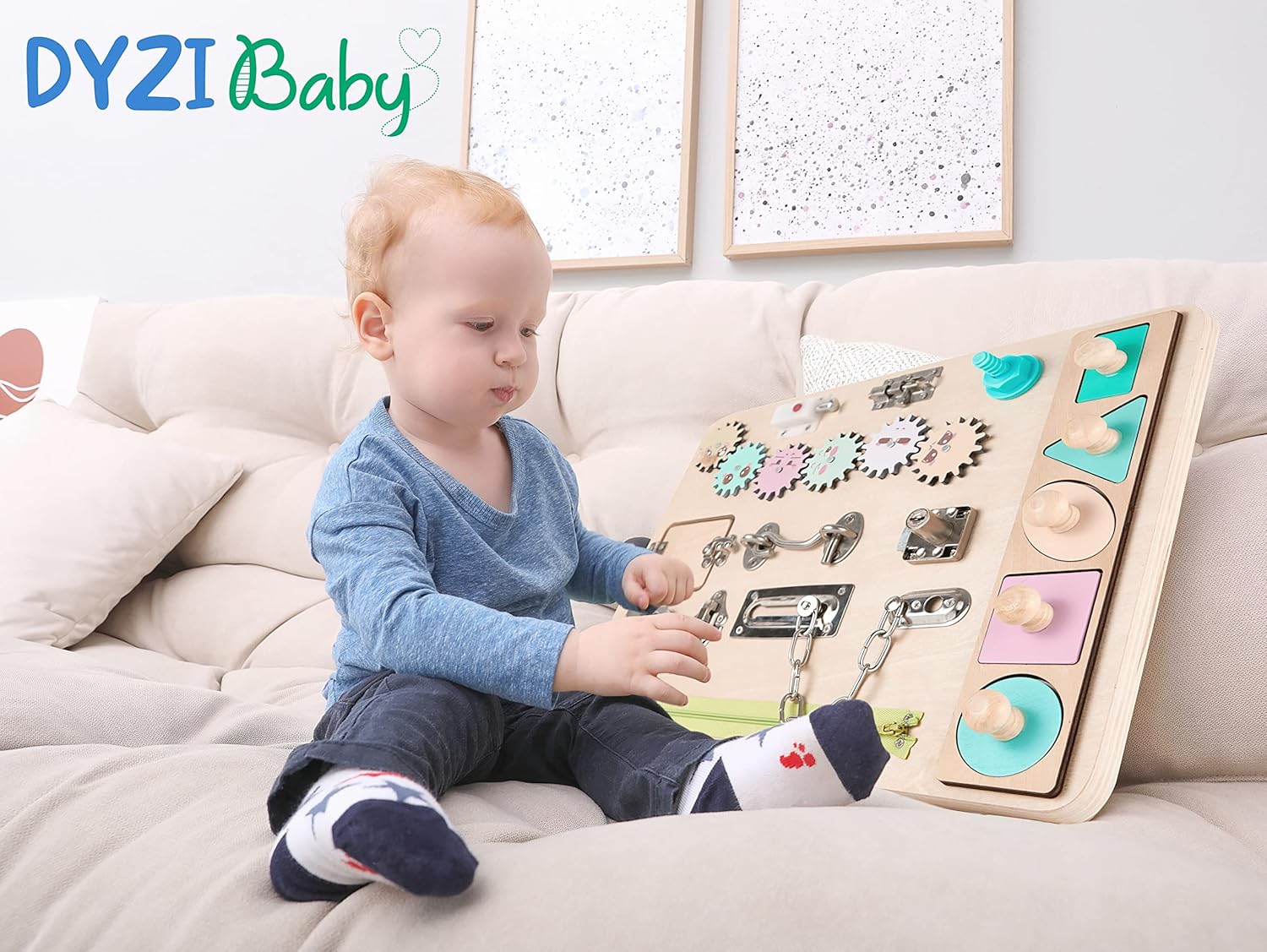 DYZI Montessori Busy Board for Toddlers-Sensory Travel Toys for Early Development and Autism-Educational Preschool Wooden Activity Toy for Boys & Girls