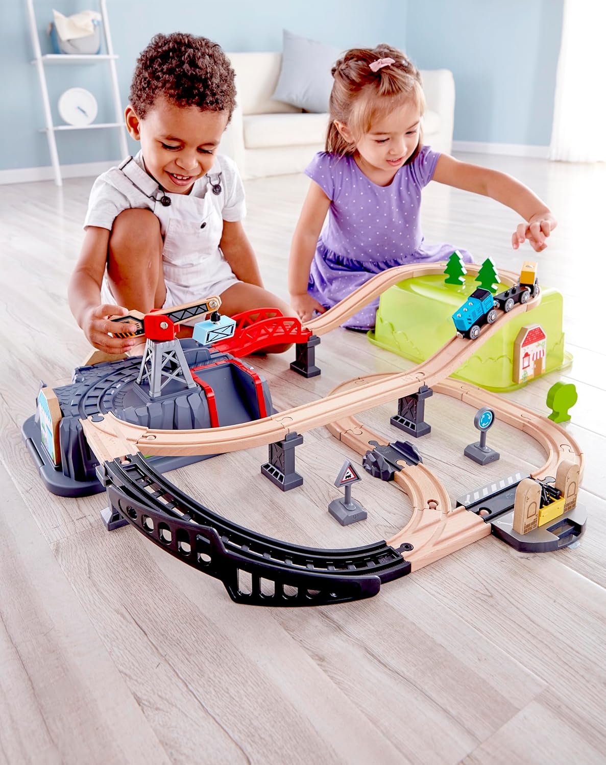 Fidtoy – Circuit de Train en Bois – Kit de Construction en Seau 50 Pièces