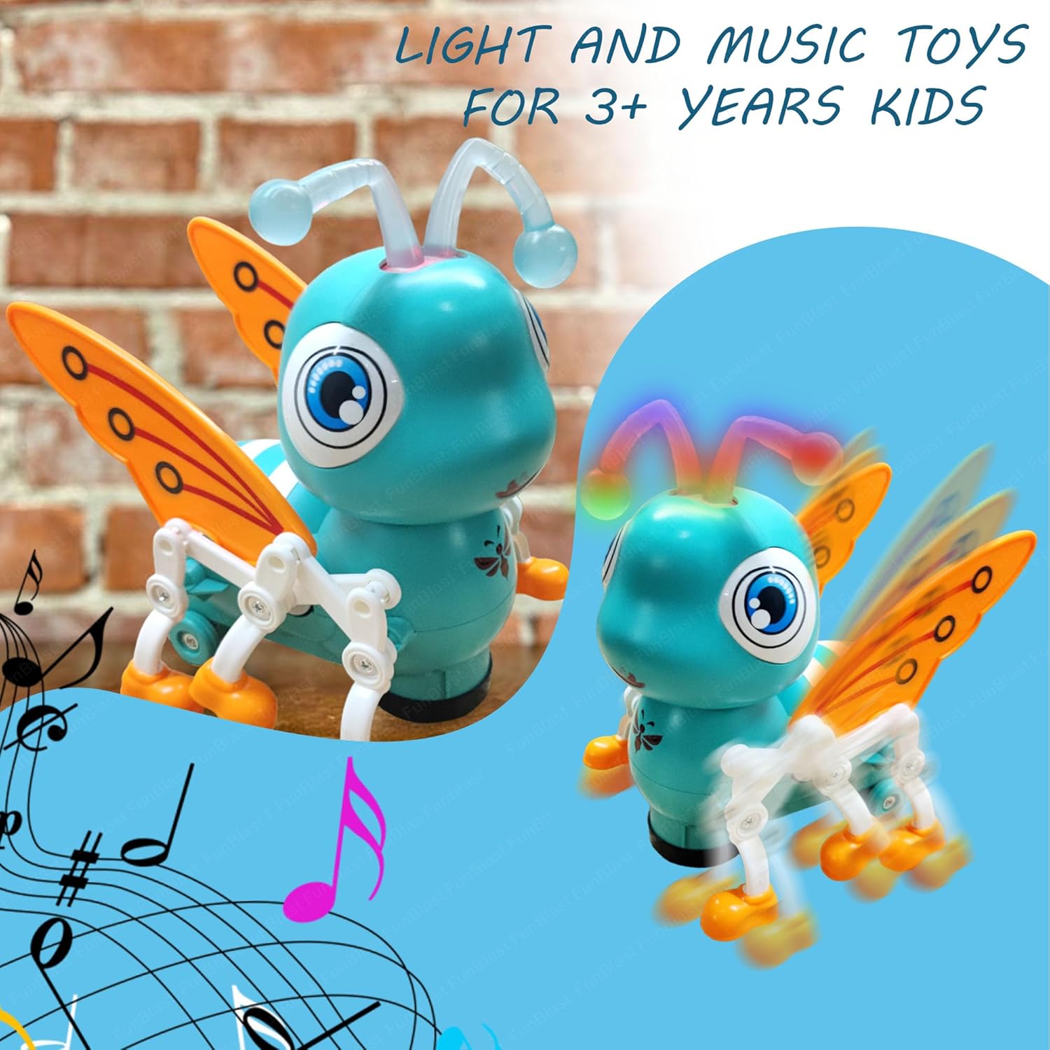 Fidtoy Walking Musical Bee Toy with Lights and 360 Rotation