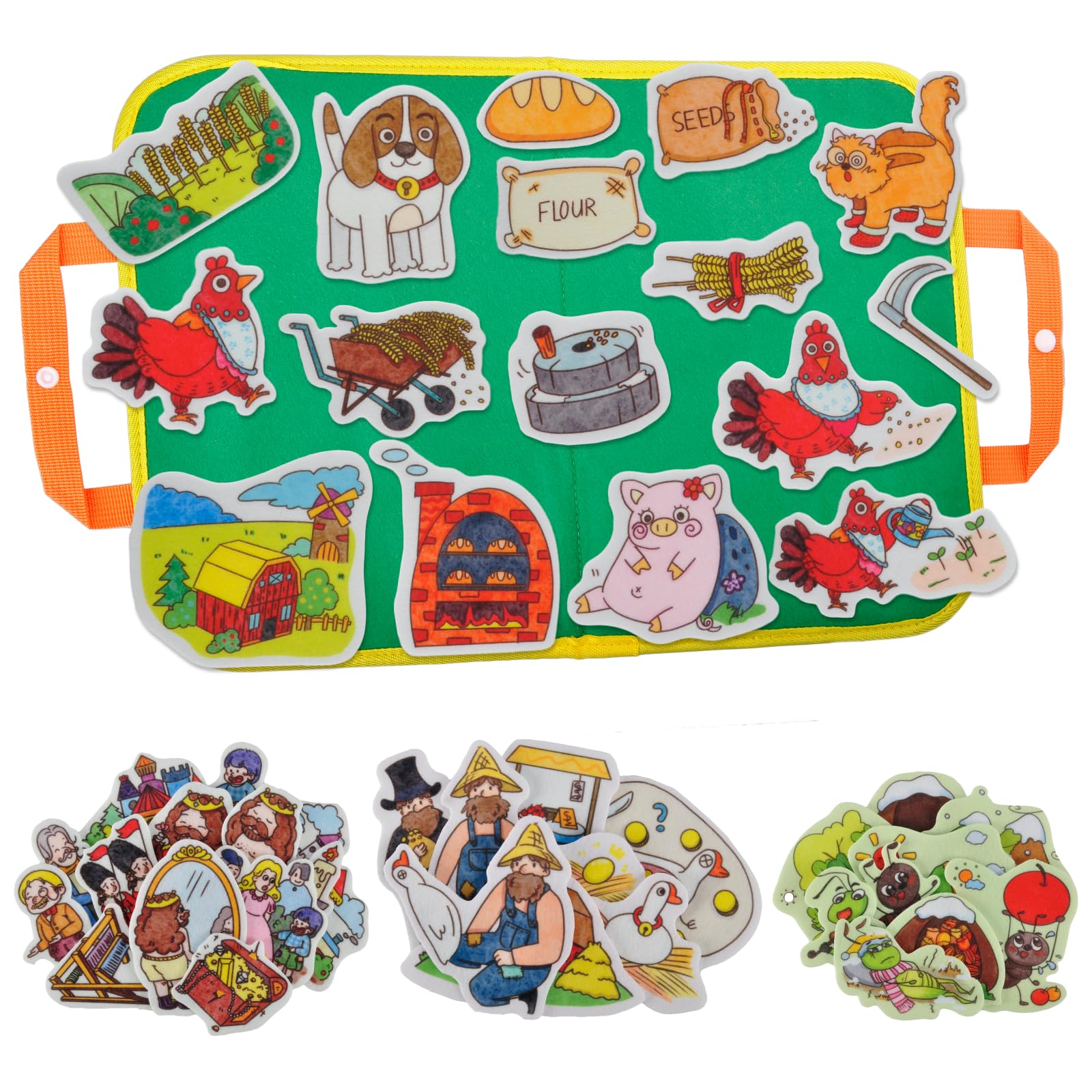 CHEFAN Felt/Flannel Board Story Set of 4, PRECUT Felt Pieces for Preschool Toddlers, Stone Soup, The Three Billy Goats Gruff, Jack and Beanstalk, The Boy Who Cried Wolf