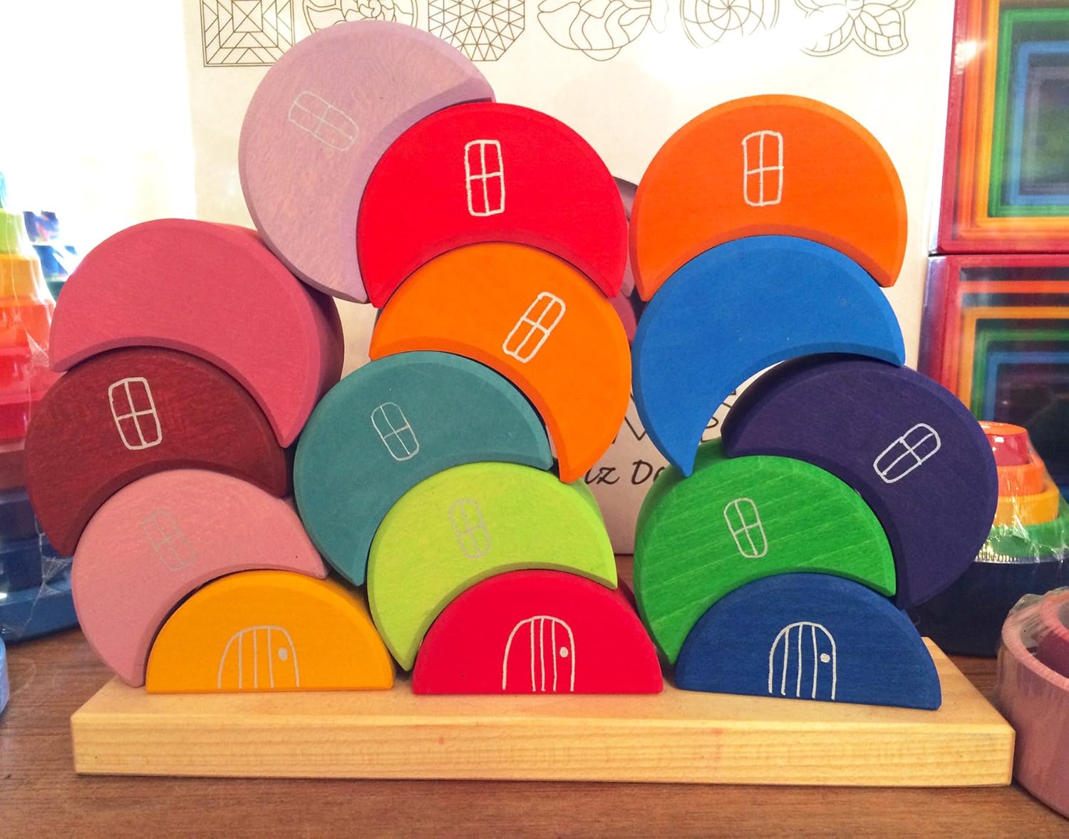 Fidtoy Wooden Moon Stacking Blocks Rainbow Balance Building Toy for Kids