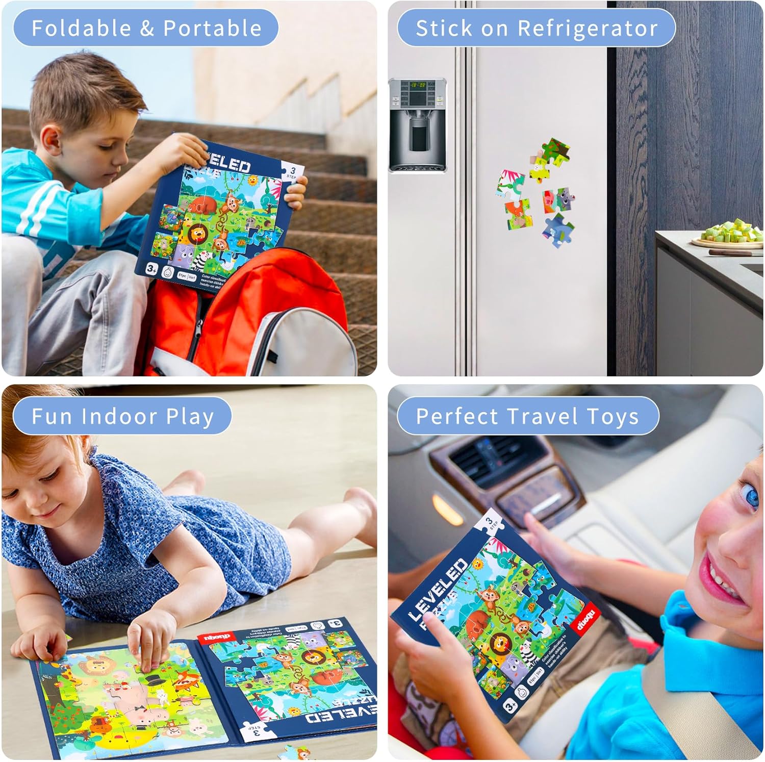 Magnetic Puzzles for kids Ages 4-8 - 3 in 1-75 Pieces Magnet Jigsaw Puzzle Book for Toddlers Ages 3-5 Magnetic Travel Puzzle Board Activities Toy for Boys and Girls (Animals)