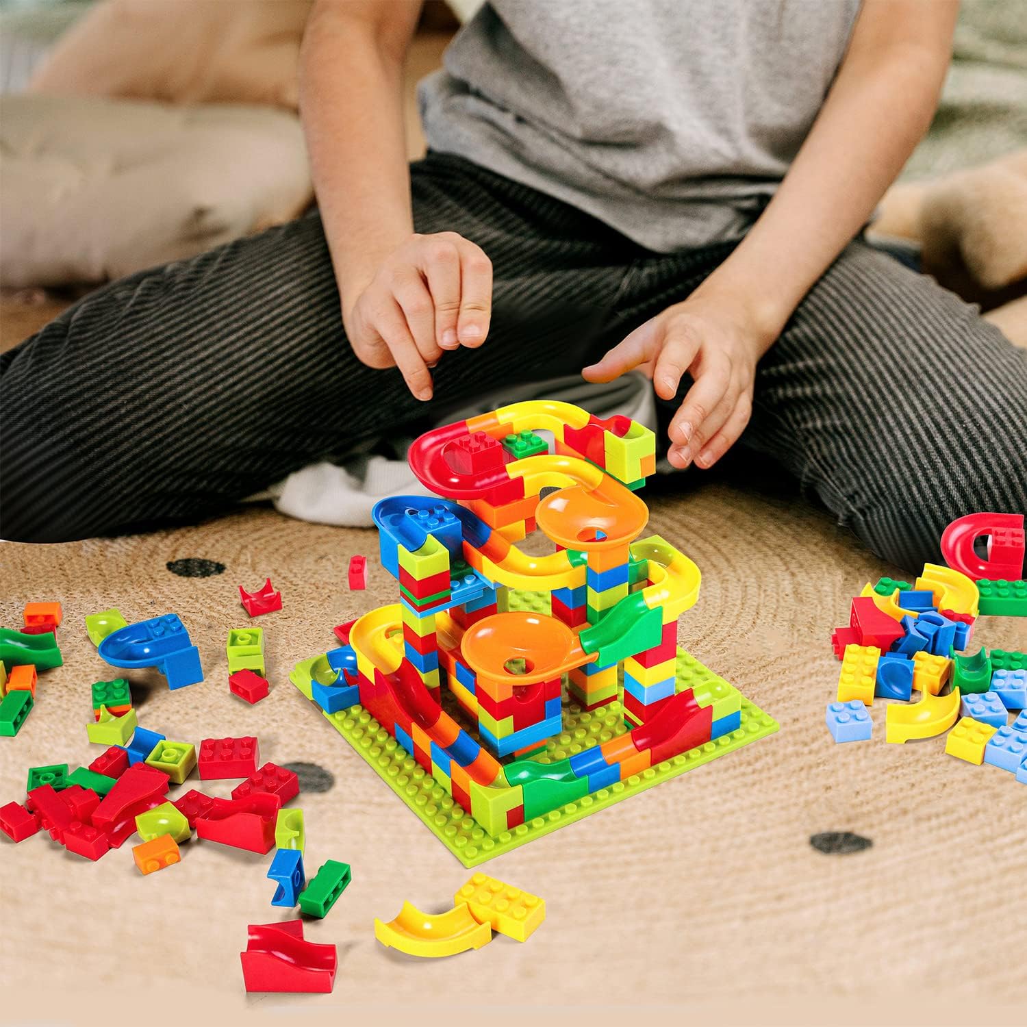 Fidtoy Slideway Blocs de Construction 206 Pièces – Jeu de Construction de Circuit de Billes pour Enfants 6+