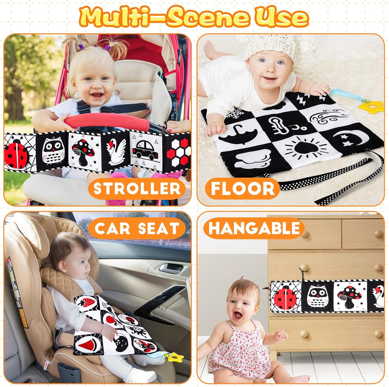 Fidtoy High Contrast Baby Cloth Book for Newborns – Montessori Black and White Sensory Tummy Time Toy Set for 0-6 Months