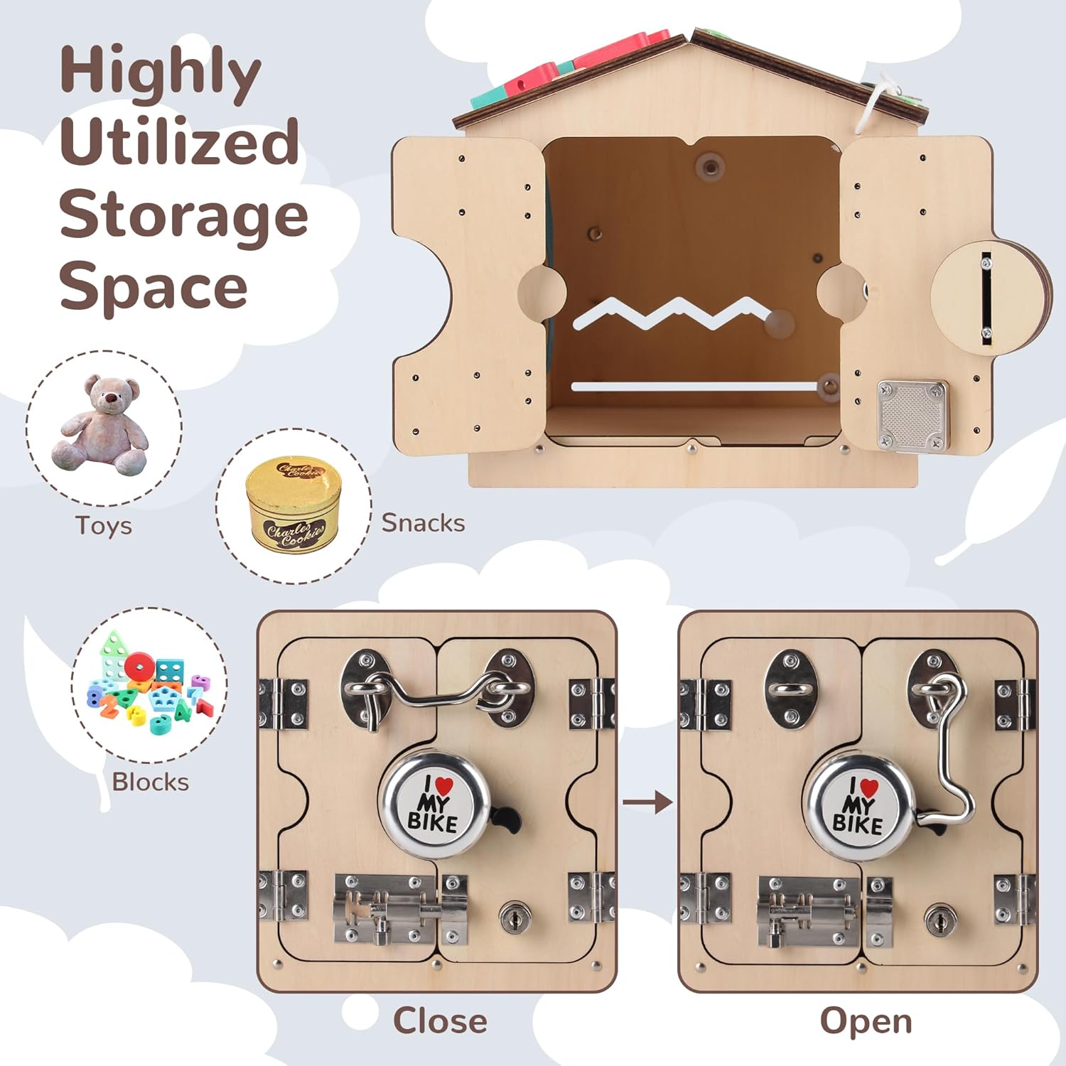 BommJokker Busy Board Montessori toys for Toddlers Wooden Educational Toy Busy House Magnetic Color and Number cognition teaching