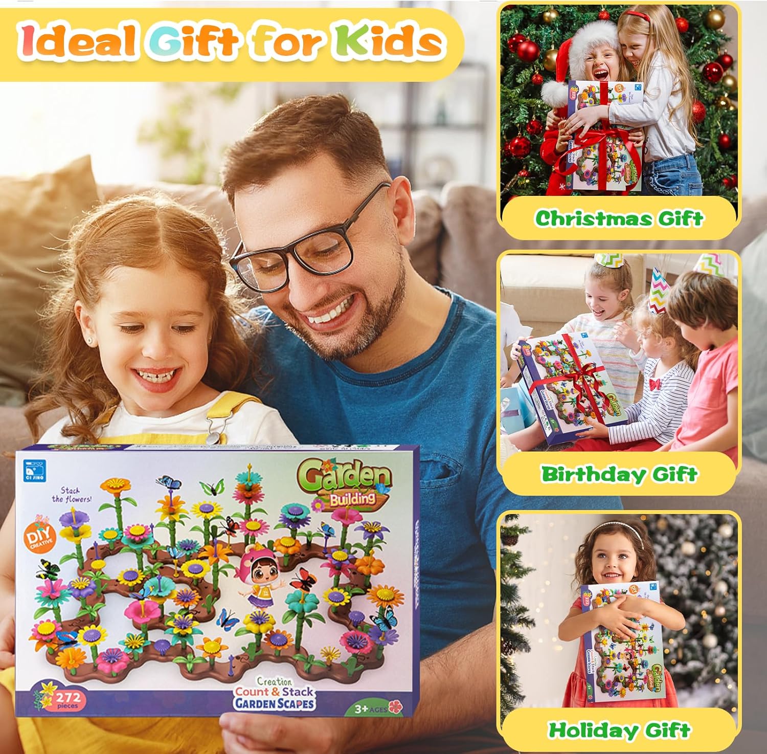 Fidtoy Flower Garden Building Toy Set for Kids 272 PCS Creative STEM Construction Flowers Toy