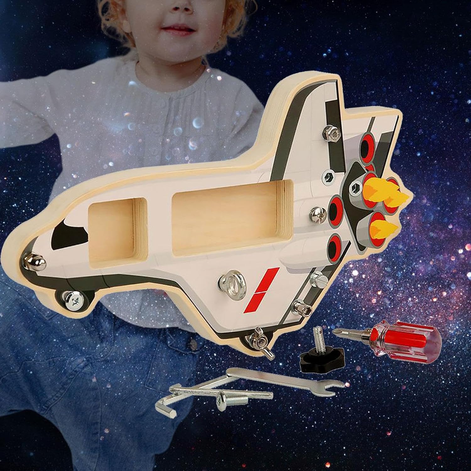 UJEAVETTE Spaceship Stem Toys Basic Skills Screw Driver Activities Tools for Girls Boys