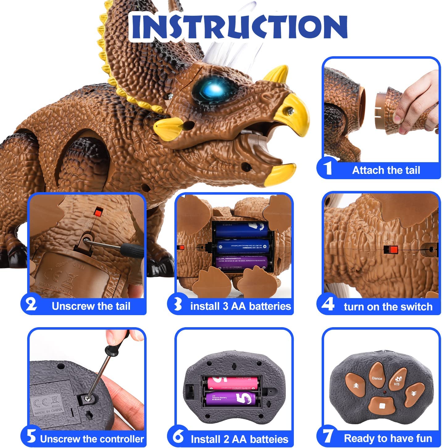 Fidtoy Remote Control Dinosaur Toy for Kids with Lights and Roar