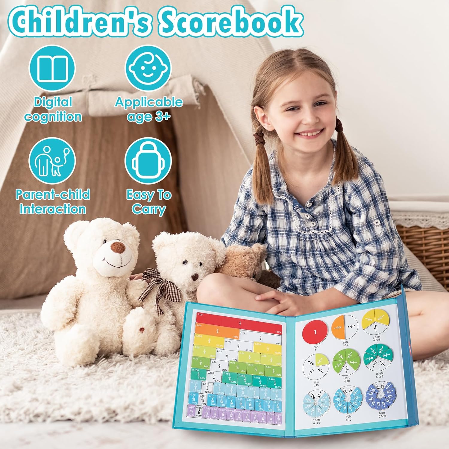 102 Pcs Magnetic Fraction Tiles Circles Set with Pen,Math Counting Board,Montessori Division Board,Fraction Tiles Circles Learning Math Fraction Manipulatives for Kids Preschool Class