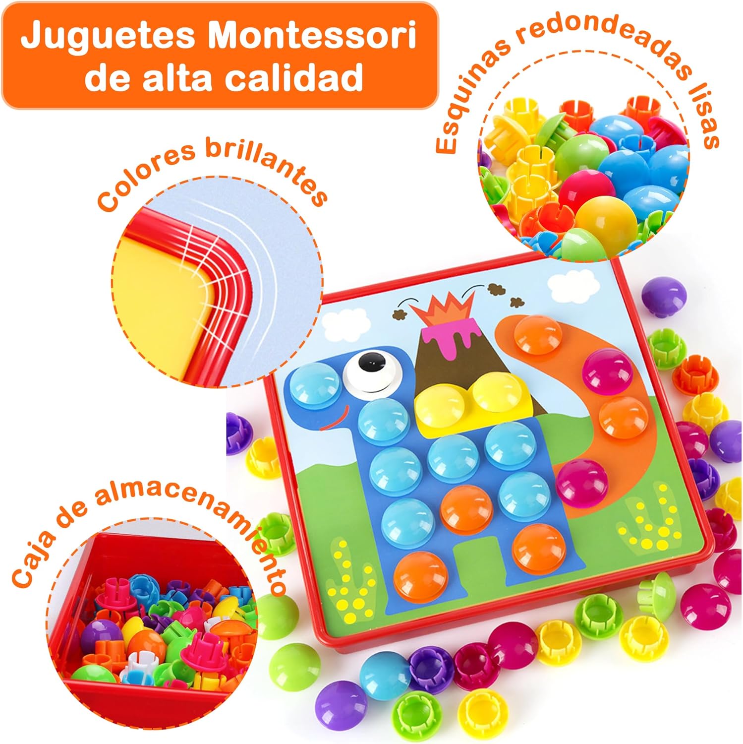 Fidtoy Button Idea Color Recognition Kit for Kids – Button Art Matching Toy with Peg Board, Color Matching Mosaic Puzzle, Fine Motor Learning Activity