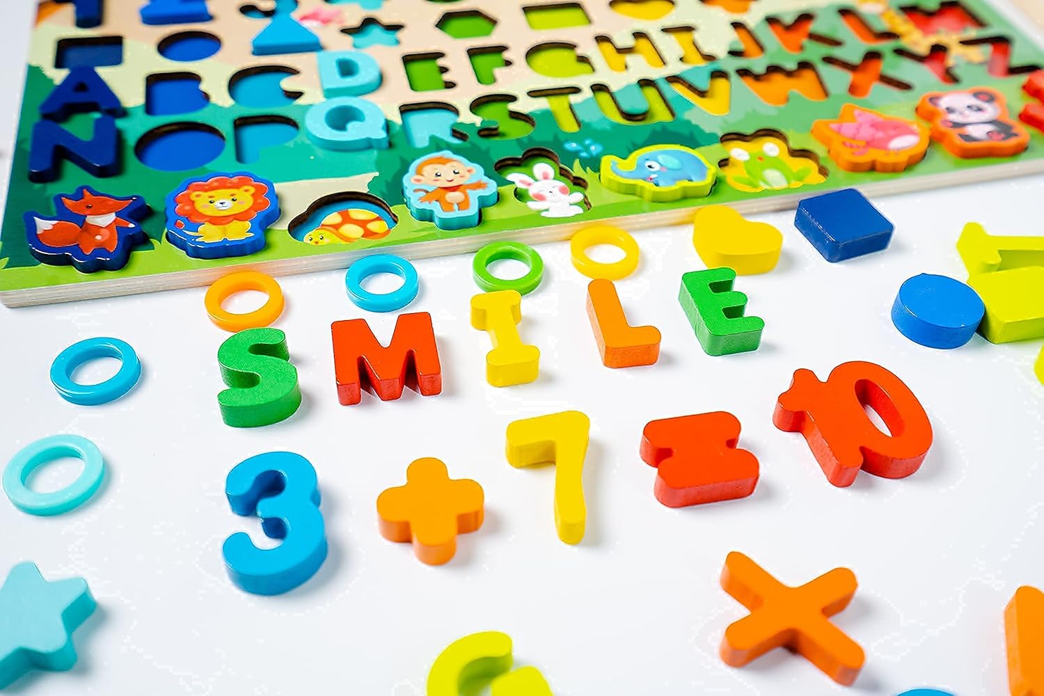 OHOME : Wooden Montessori Puzzle Toy 6 in 1 Educational Game Children 3 4 5 6 Years Learn Letters Shapes and Mathematics Counting Numbers - Numbers