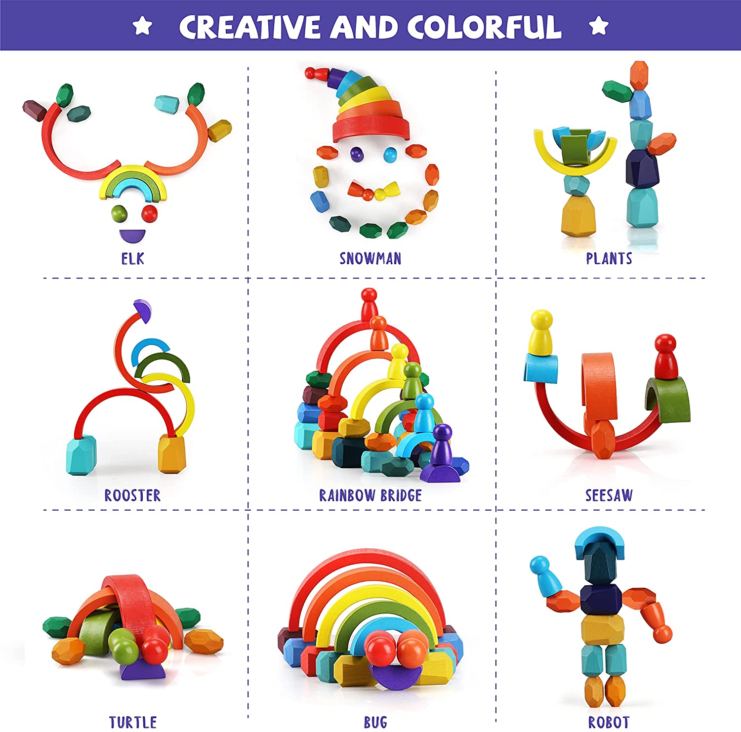 Fidtoy Juego de juguetes de madera apilables con arcoíris para bebés y niños pequeños