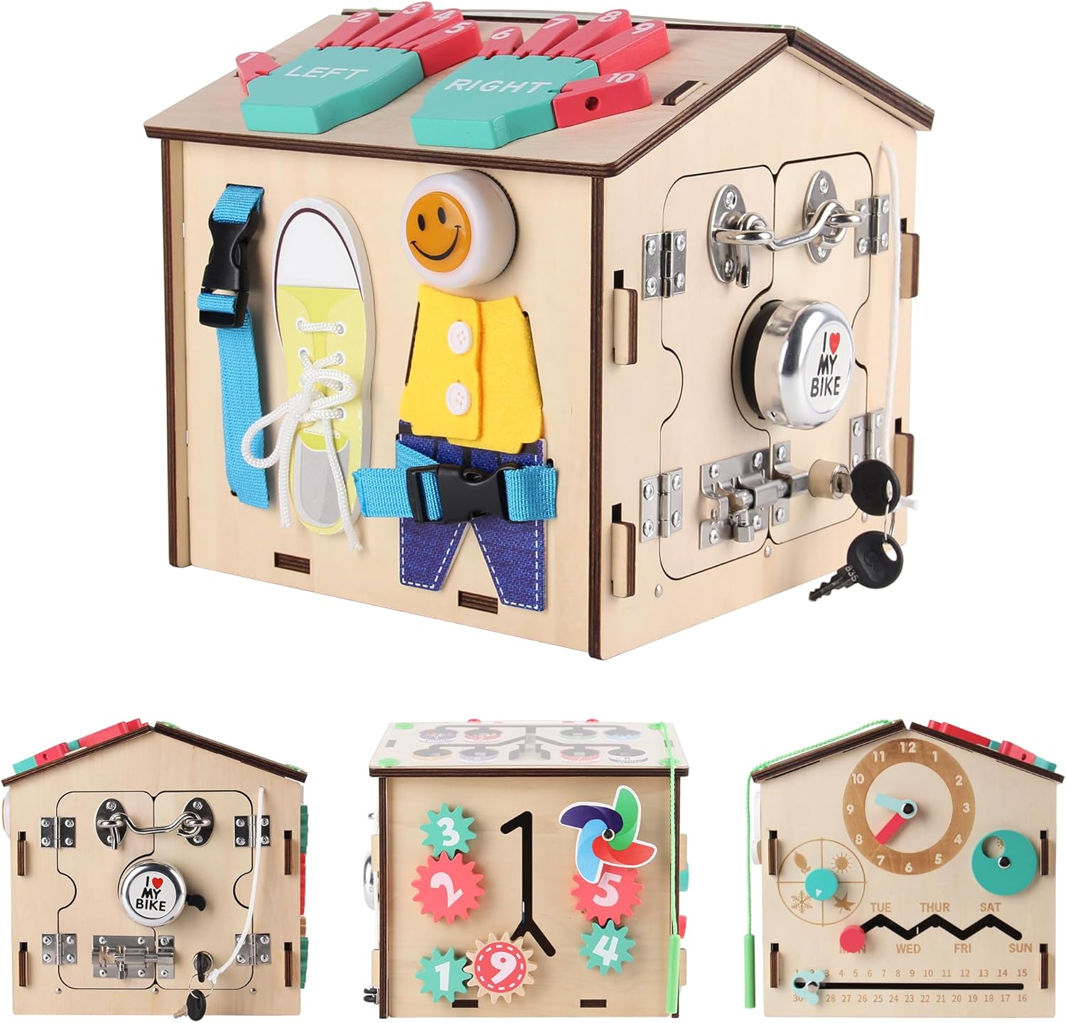 BommJokker Busy Board Montessori toys for Toddlers Wooden Educational Toy Busy House Magnetic Color and Number cognition teaching