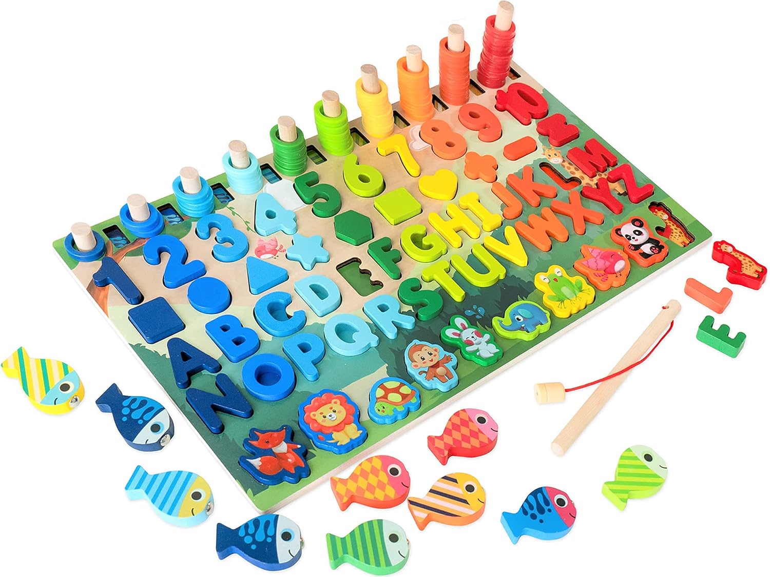 OHOME : Wooden Montessori Puzzle Toy 6 in 1 Educational Game Children 3 4 5 6 Years Learn Letters Shapes and Mathematics Counting Numbers - Numbers