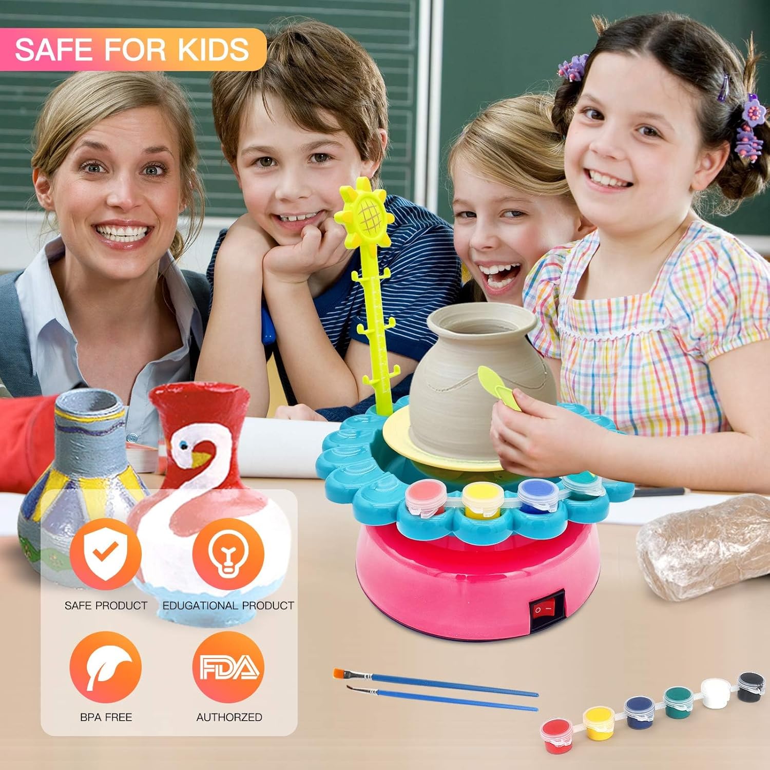 Fidtoy Electric Pottery Wheel Kit for Kids with Clay and Paints