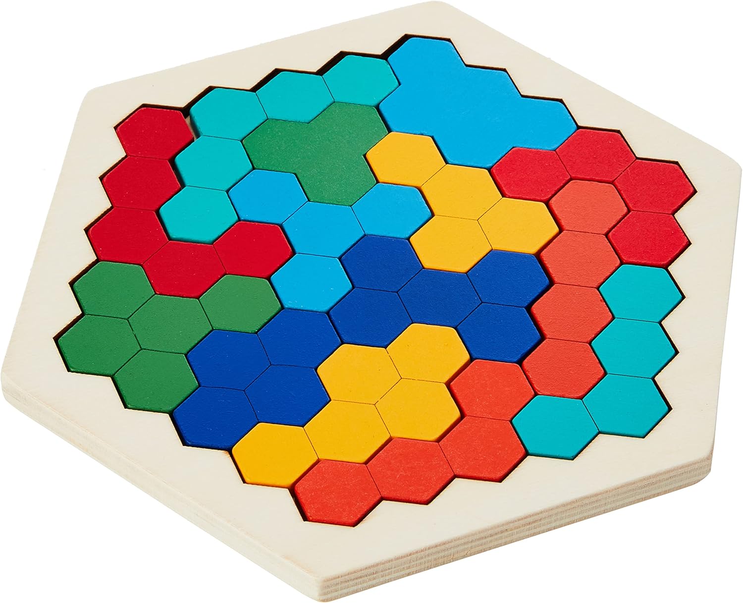 Fidtoy Hexagonal Wooden Tangram Puzzle for Kids 3-6 – Creative Building & Learning Toy