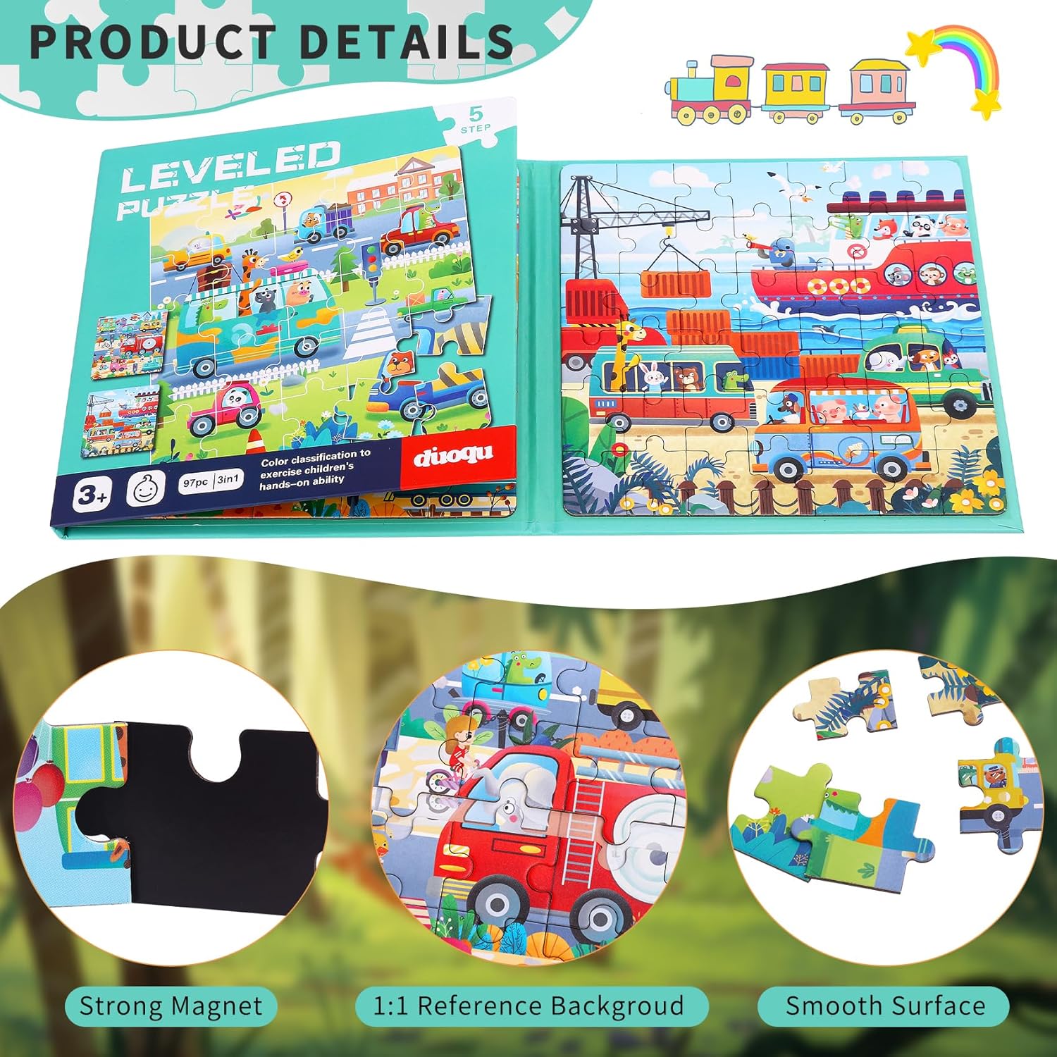 CCBLZLL Magnetic Puzzles for Toddlers 3-5 - 97 Pieces Magnet Puzzle for Kids Ages 4-8 Travel Puzzles for Kids Ages 3 Magnetic Jigsaw Puzzle Car Traffic Activities Toy for Boys And Girls Birthday Gifts