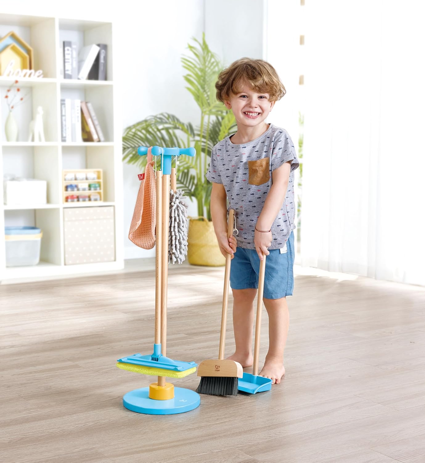 Fidtoy Wooden Cleaning Broom Set Kids Pretend Play Toy Kit