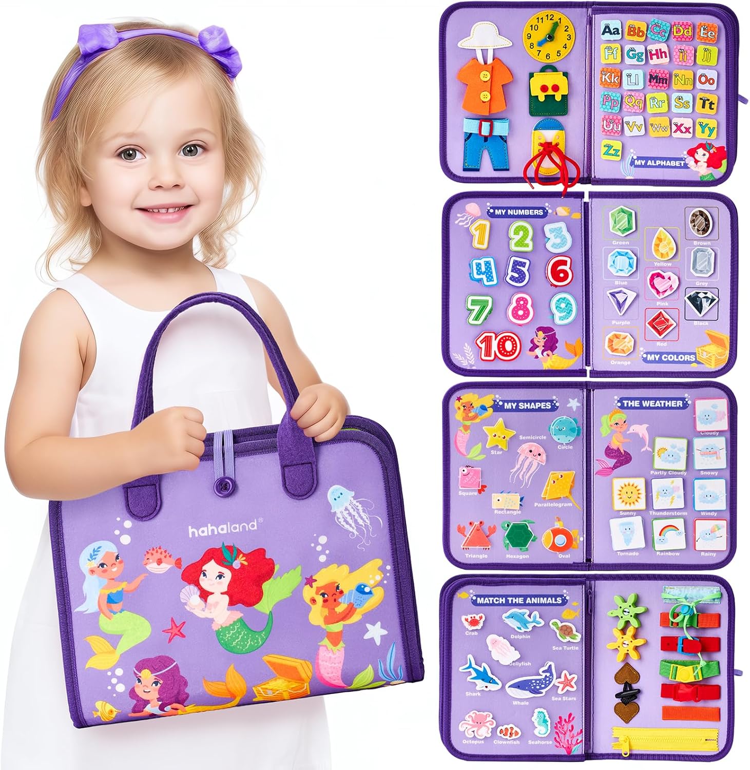 Fidtoy Montessori Busy Board for Toddlers – 8-in-1 Preschool Activity Board, Travel Learning Toy, Fine Motor Skills Busy Book
