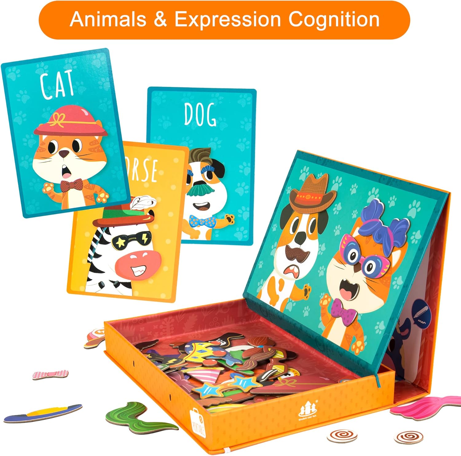 TOGELIN Magnetic Puzzles for Kids, Jigsaw Puzzles for Toddler Ages 2-4, Floor Puzzle for Boys and Girls, Paper Dolls Kits with Cartoon Card(Animal Expression, 60Pcs)