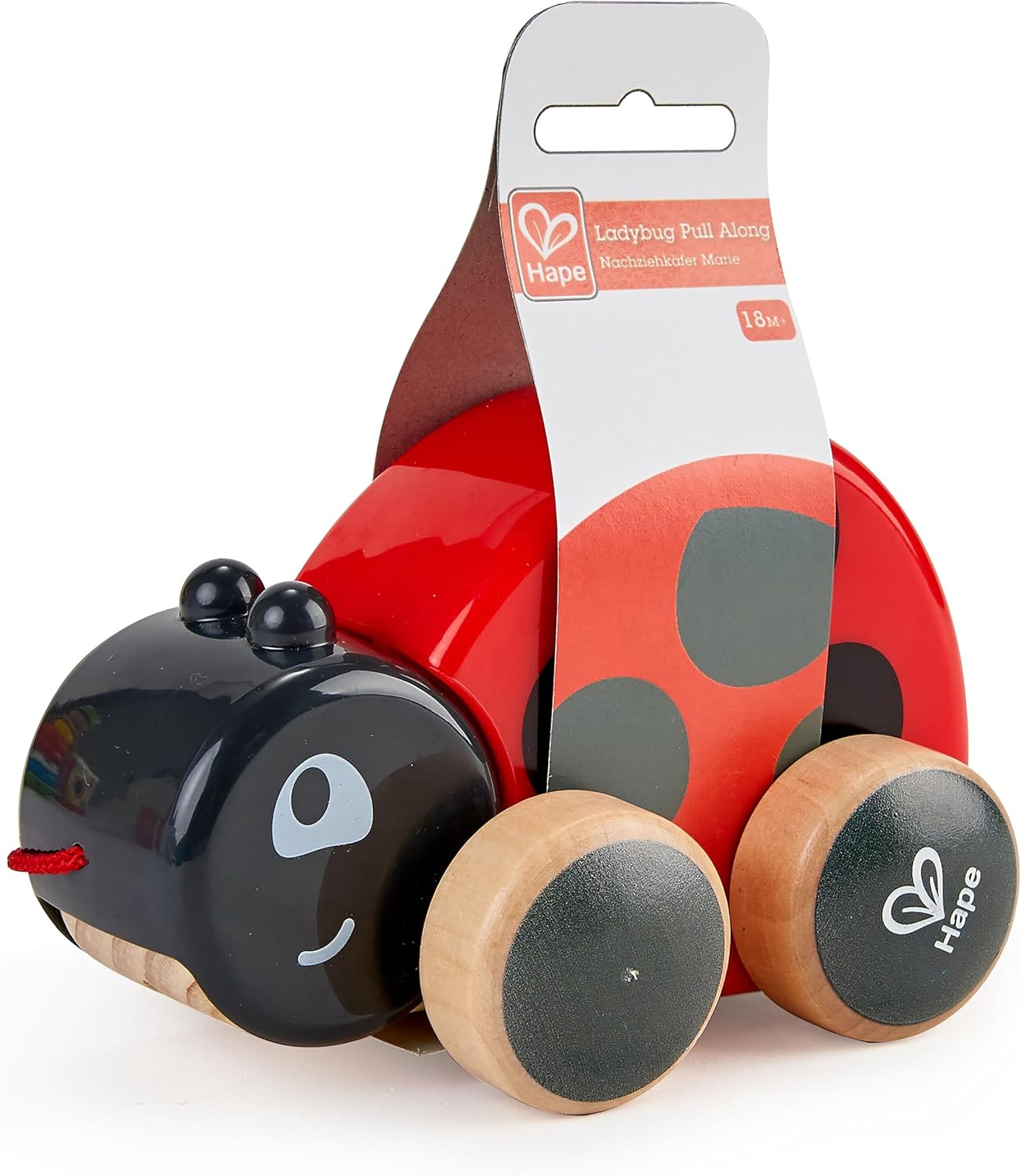 Fidtoy Coccinelle à tirer, jouet de marche en bois pour enfant