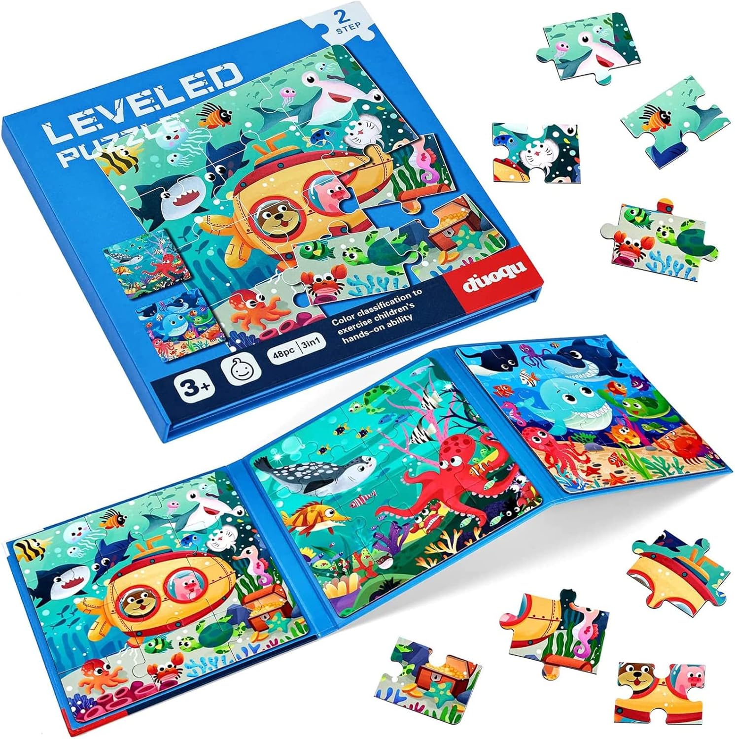 磁気パズル 子供用 3~5歳 3~48ピース オーシャンパズル 木製ジグソーパズル 本 プレミアムパズル 車のアクティビティ おもちゃ 旅行ゲーム 旅行おもちゃ 子供用 3歳 4歳 5歳 6歳 男の子 女の子