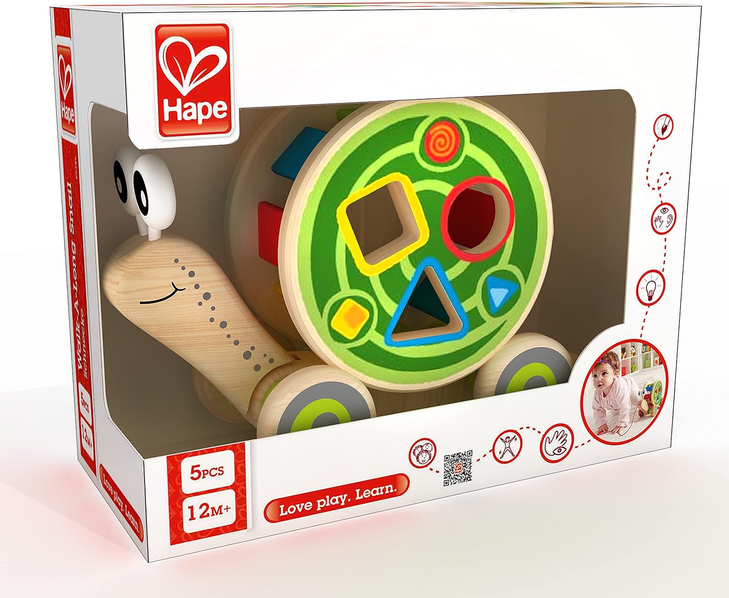 Fidtoy Wooden Snail Pull Toy Shape Sorter Toddler Learning Toy