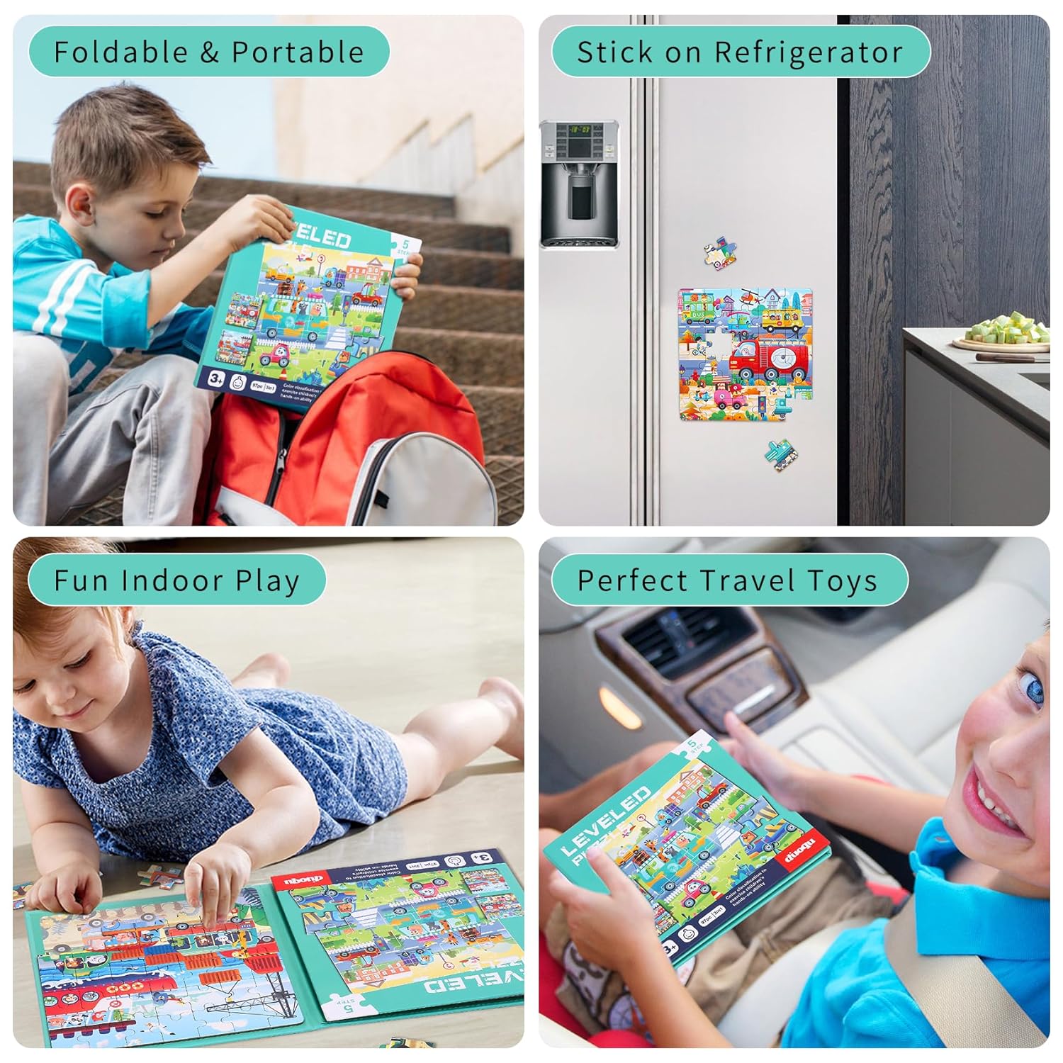 CCBLZLL Magnetic Puzzles for Toddlers 3-5 - 97 Pieces Magnet Puzzle for Kids Ages 4-8 Travel Puzzles for Kids Ages 3 Magnetic Jigsaw Puzzle Car Traffic Activities Toy for Boys And Girls Birthday Gifts