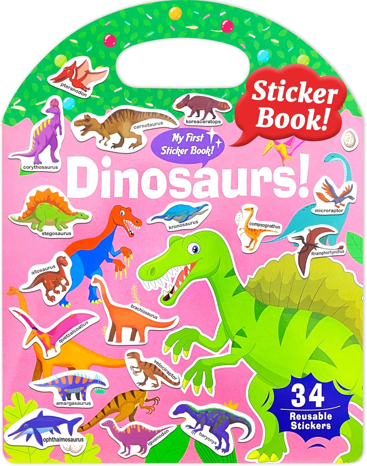 Benresive Reusable Sticker Book for Toddlers 2-4 Years, Fun Travel Stickers for Kids, Waterproof Sticker Books for Toddlers 1-3, 32 Pcs Crafts Activities for Todddlers 1-3 2-4 3-5 - Dino
