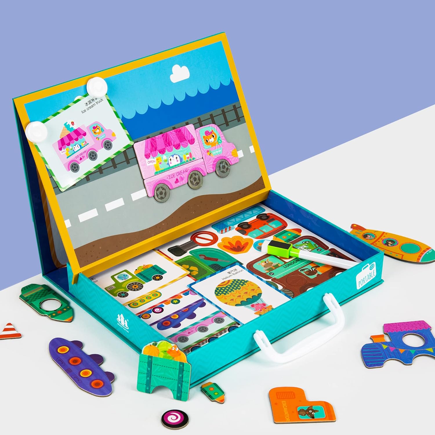 TOGELIN Magnetic Puzzle Toy with Drawing Board for Kids Ages 3-5, Multi-Functional Painting Book & Magnetic Puzzles, Scenes Simulation Activity, Preschool Learning Education Toys Jigsaw(Heavy Traffic)