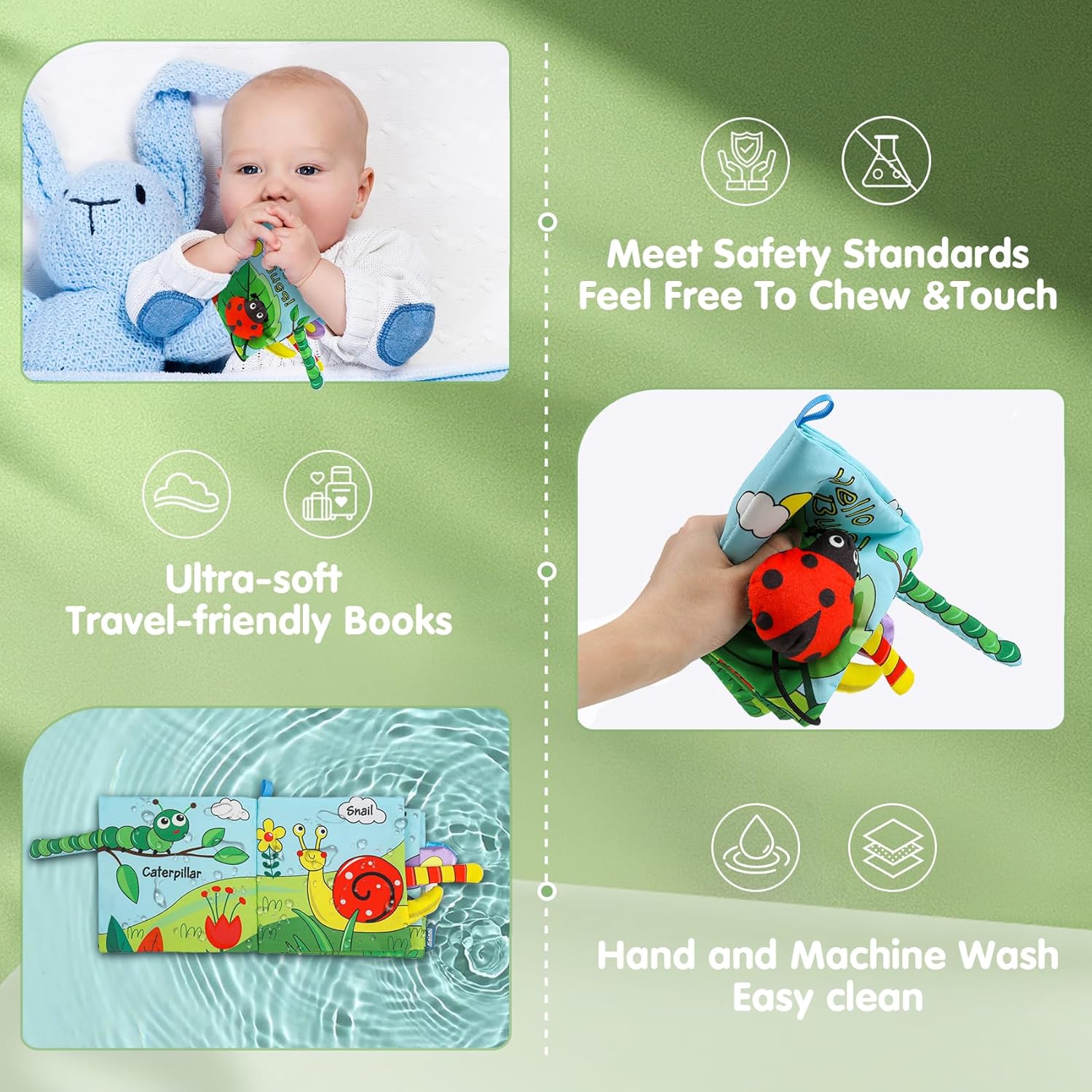 Fidtoy Baby Crinkle Cloth Book for Newborns – Montessori Sensory Fabric Activity Book for Babies 0-12 Months