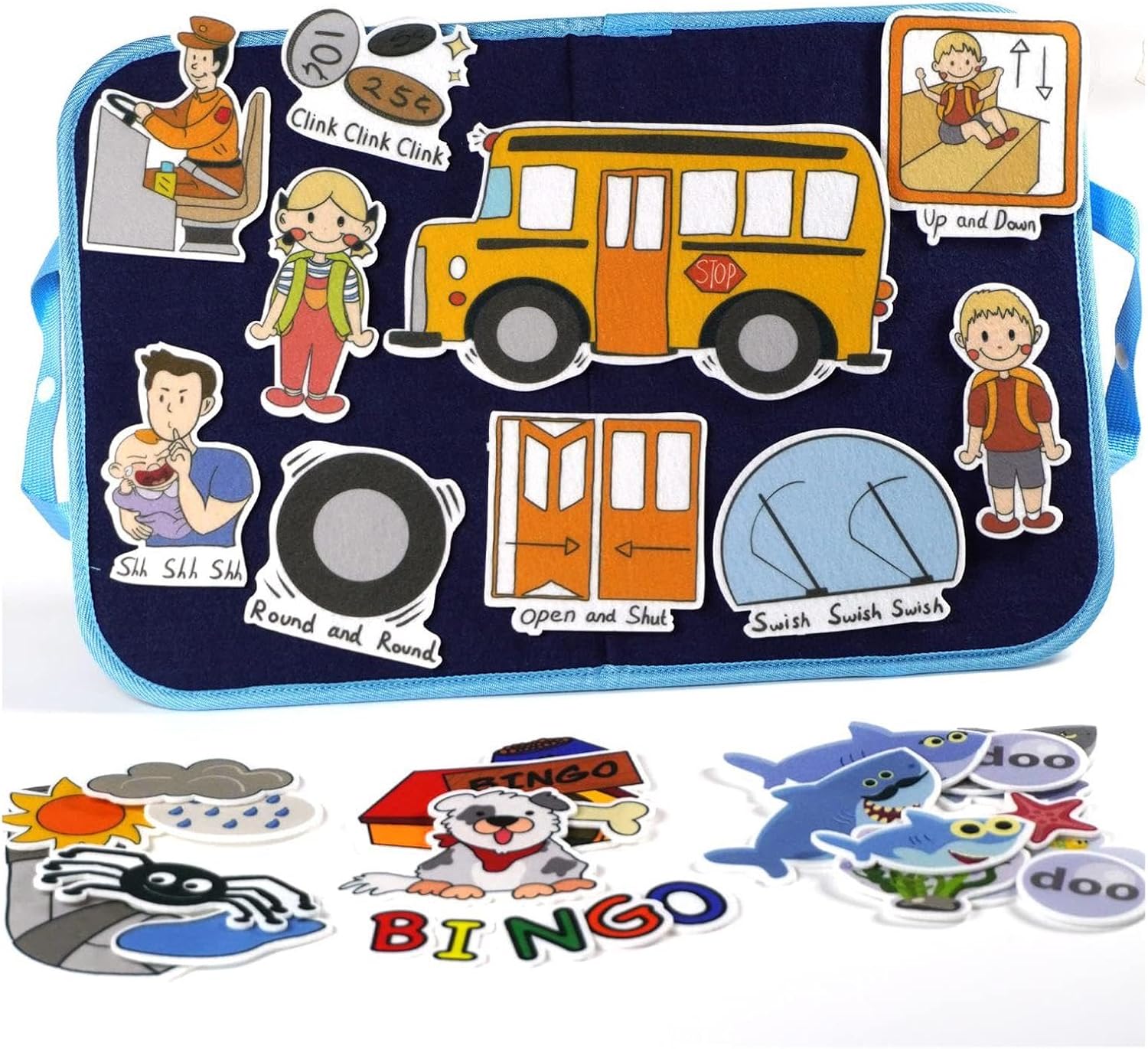 Tablero de historias de fieltro portátil Montessori sensorial habilidad fina actividad preescolar interactiva regalos del Día de San Valentín p, autobús