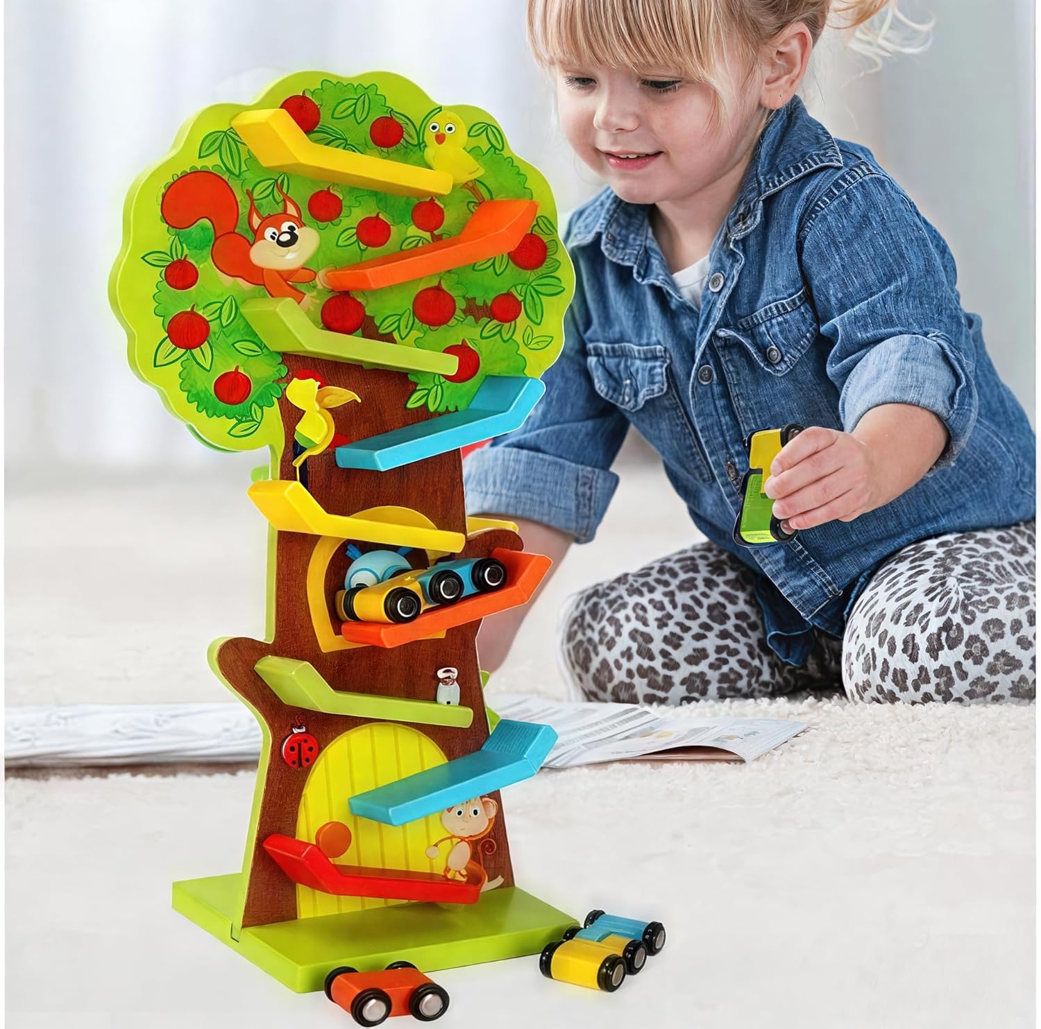 Fidtoy Wooden 9-Layer Ramp Track & Racing Car Play Set – Developmental Toy for Toddlers