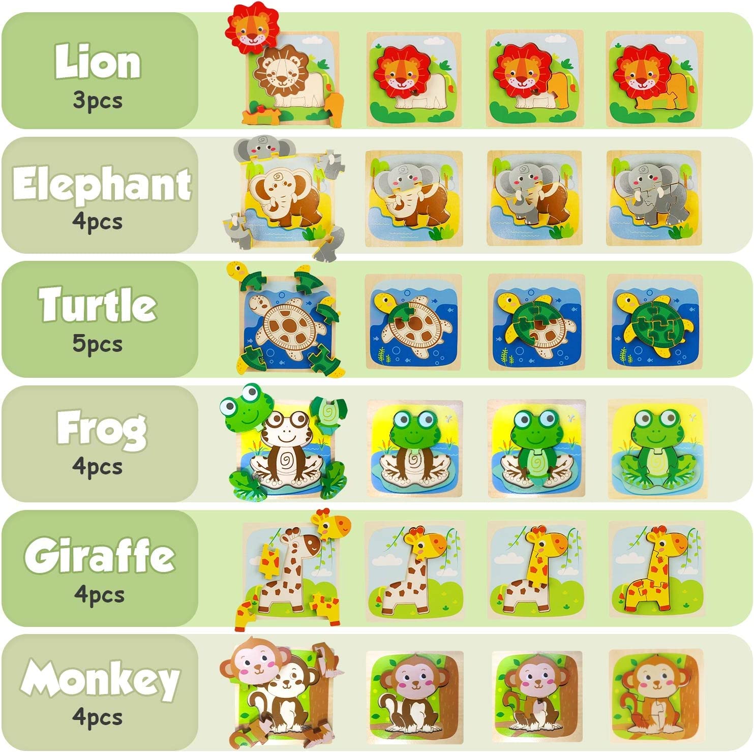 6 Pack Wooden Puzzles for Toddlers