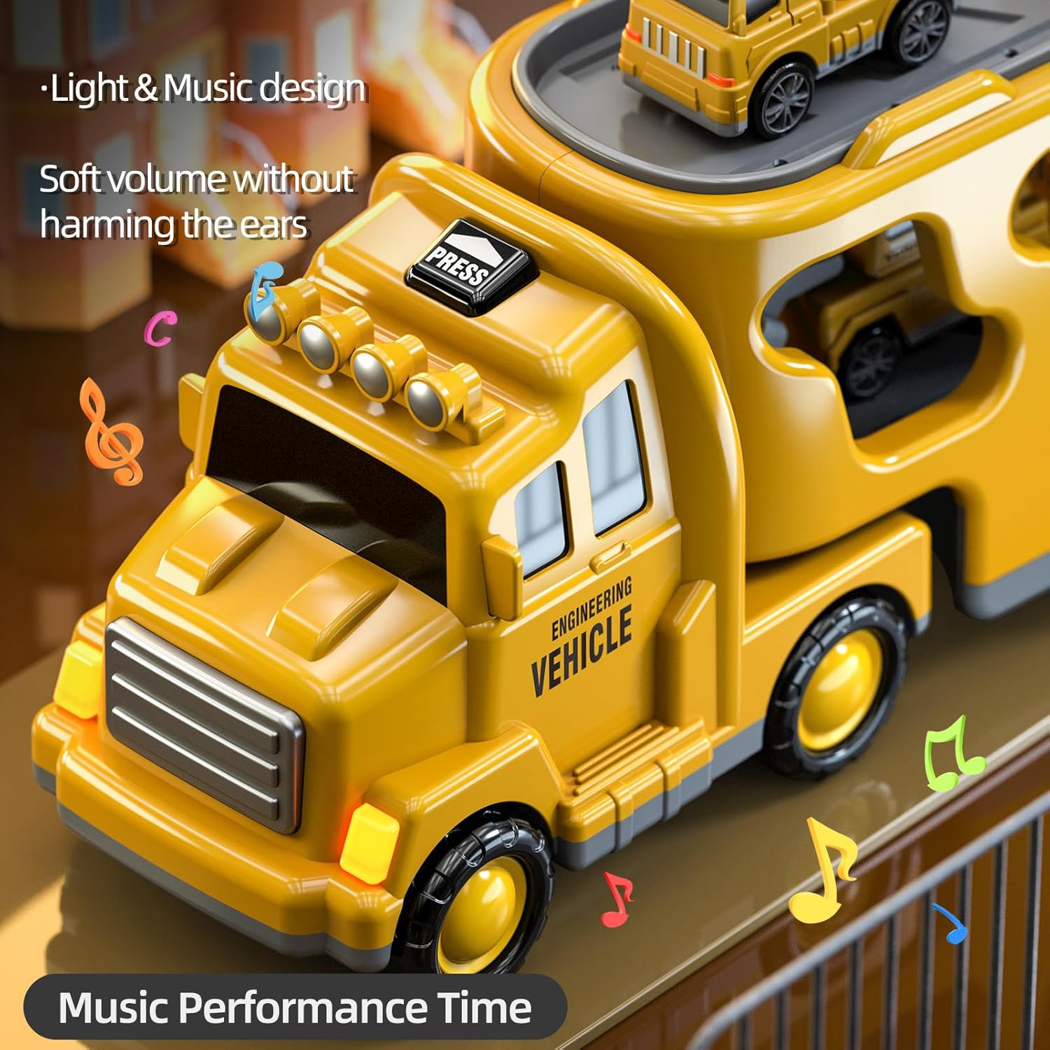 Fidtoy 5-in-1 Construction Truck Toy Set for Toddlers with Lights Sounds Excavator Bulldozer Crane