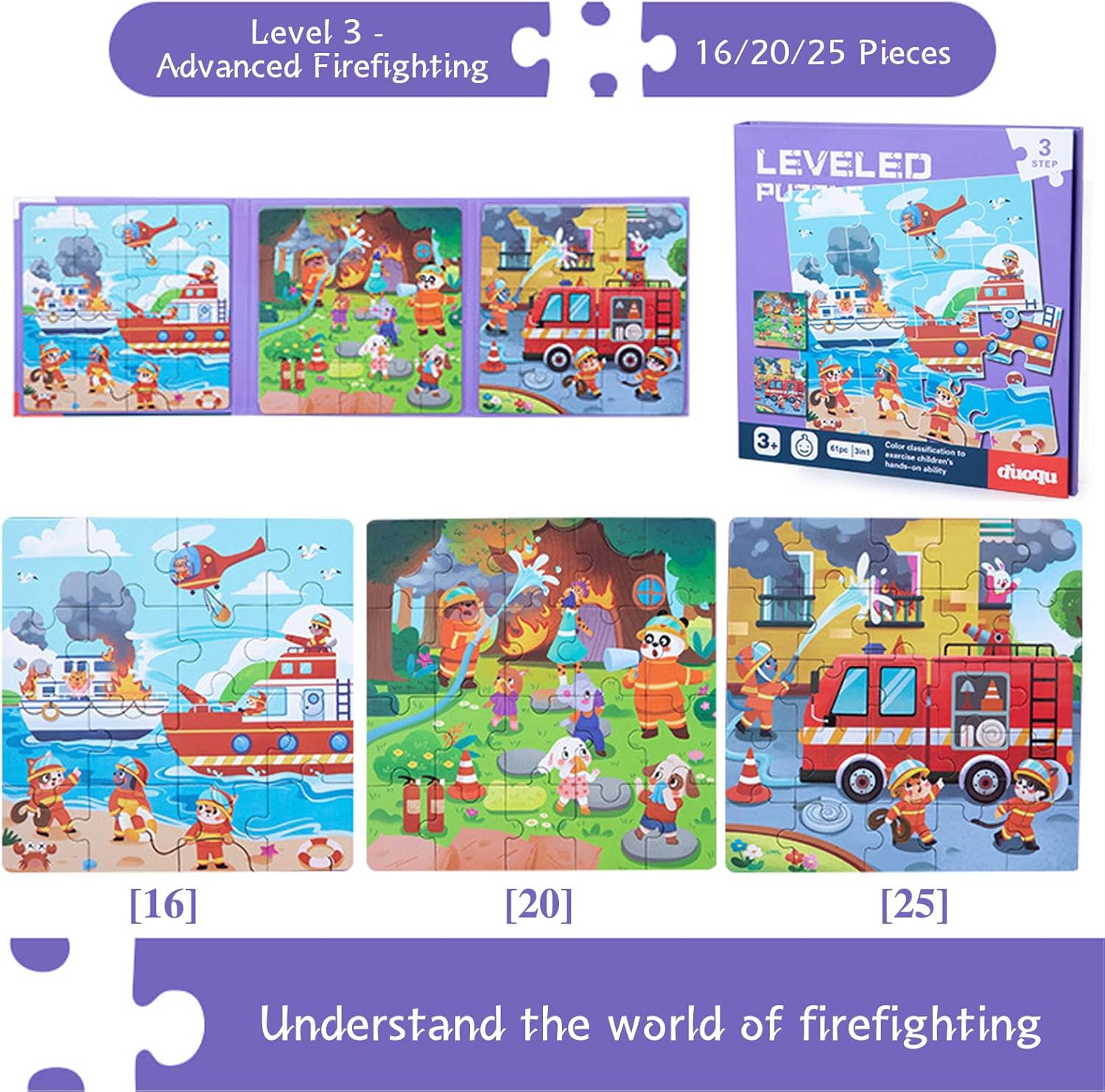 DAZZTIME Children's Puzzle, Magnetic Puzzle, Animal Puzzle for Children, Travel Games Children from 3 Educational Puzzles, Educational Toy, Educational Toy for Children 3 4 5 Years (Fire Protection)