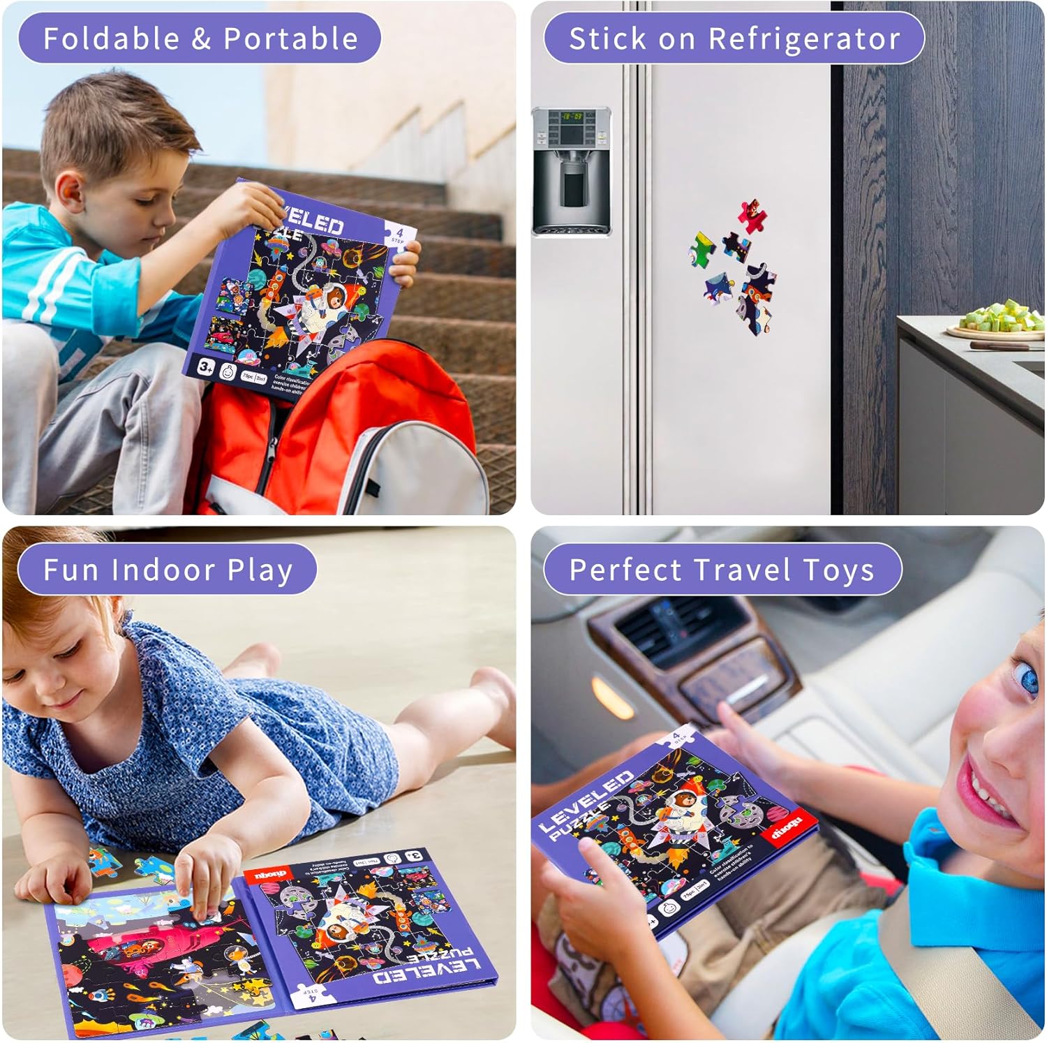 Magnetic Puzzles for kids Ages 4-8 - 3 in 1-75 Pieces Magnet Jigsaw Puzzle Book for Toddlers Ages 3-5 Magnetic Travel Puzzle Board Activities Toy for Boys and Girls (Outer Spaces)